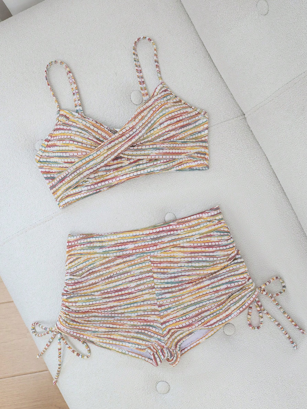Swim Vcay Women's Summer Beach Vacation White Cross-Twist Bikini Swimsuit Set, Boho Spaghetti Strap Bikini - image 5