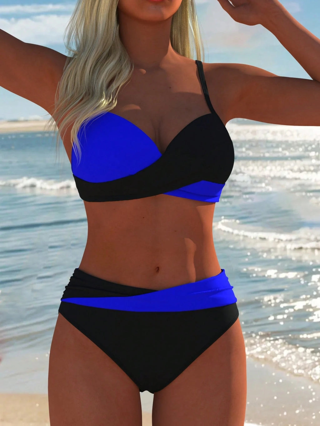 Women's Sexy Casual Black & White Color Block Spaghetti Strap Bikini Set, Beach Summer Vacation New Holiday - image 19