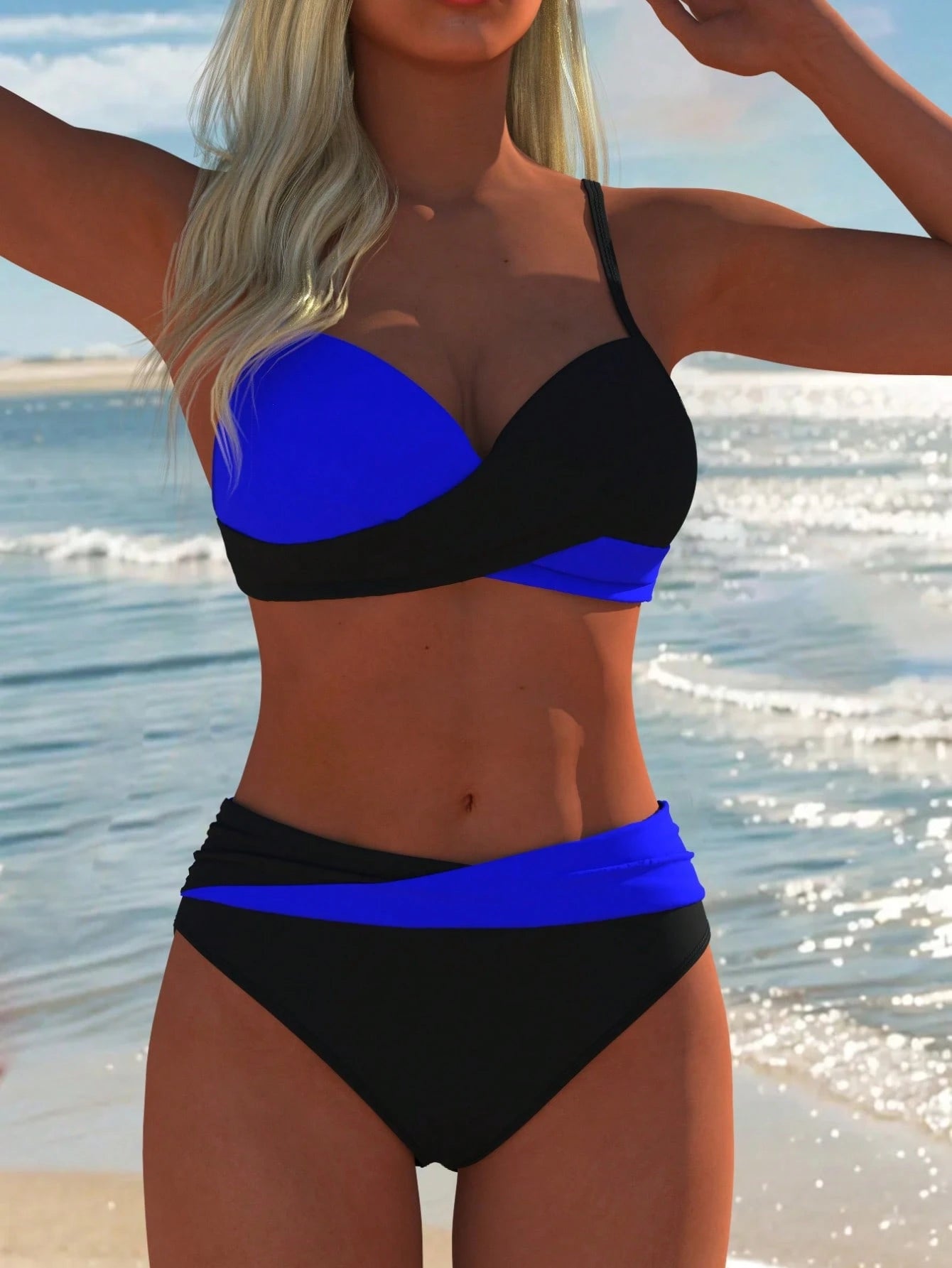 Women's Sexy Casual Black & White Color Block Spaghetti Strap Bikini Set, Beach Summer Vacation New Holiday - image 19