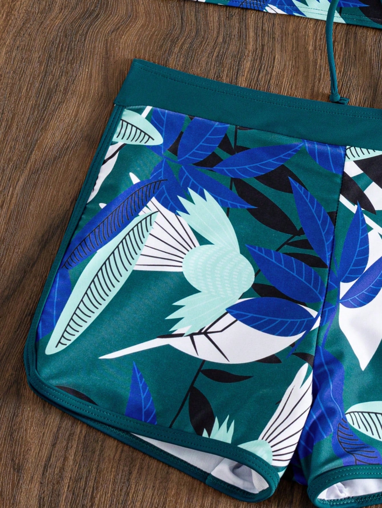 Swim Lushoire Summer Beach Plant Print Halter Shorts Bikini