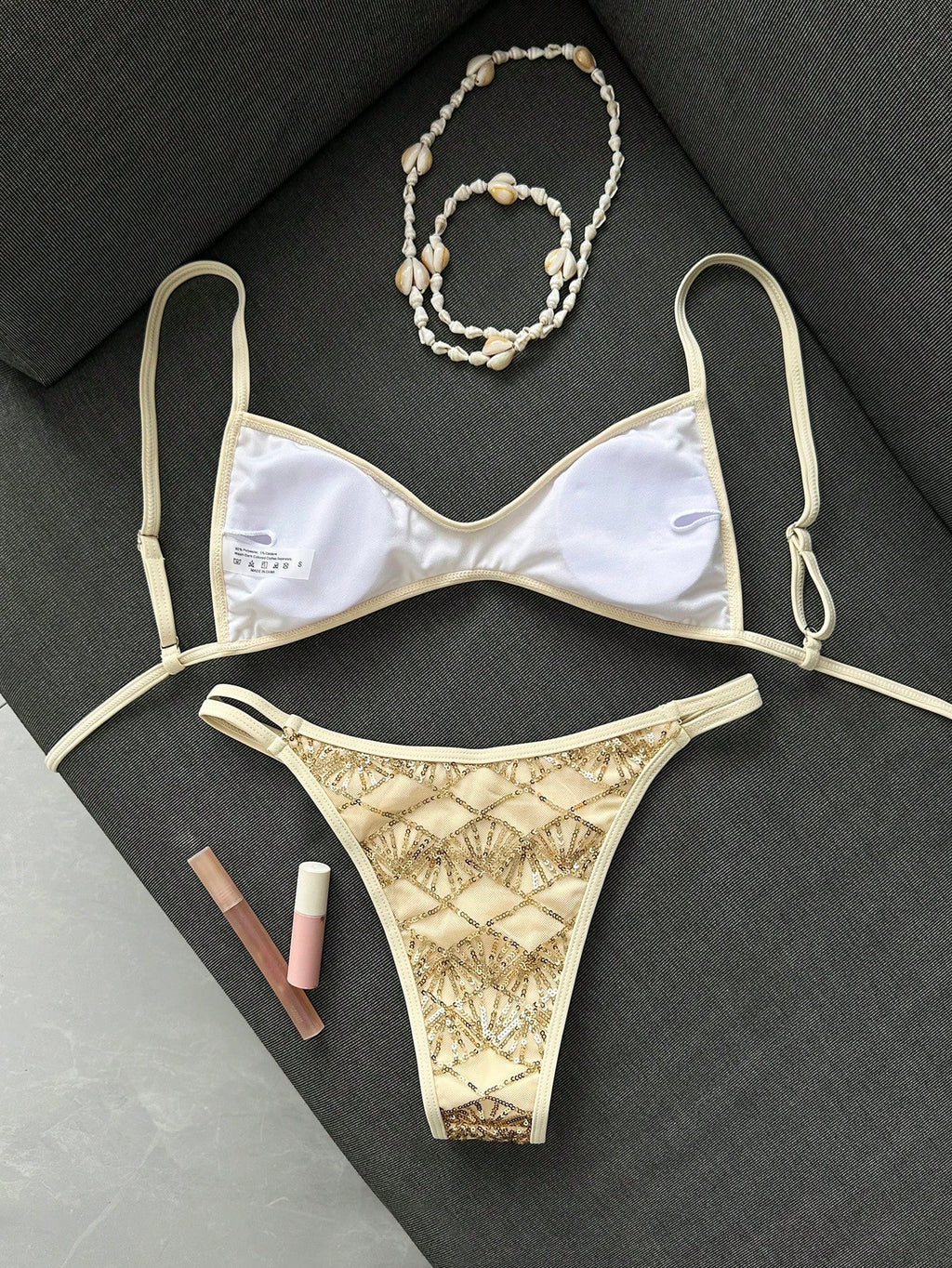 Sunnyshic Women's 2-Piece Bikini Set With Textured Fabric, Spaghetti Strap Top And Bottom, Beach Swimwear - image 3