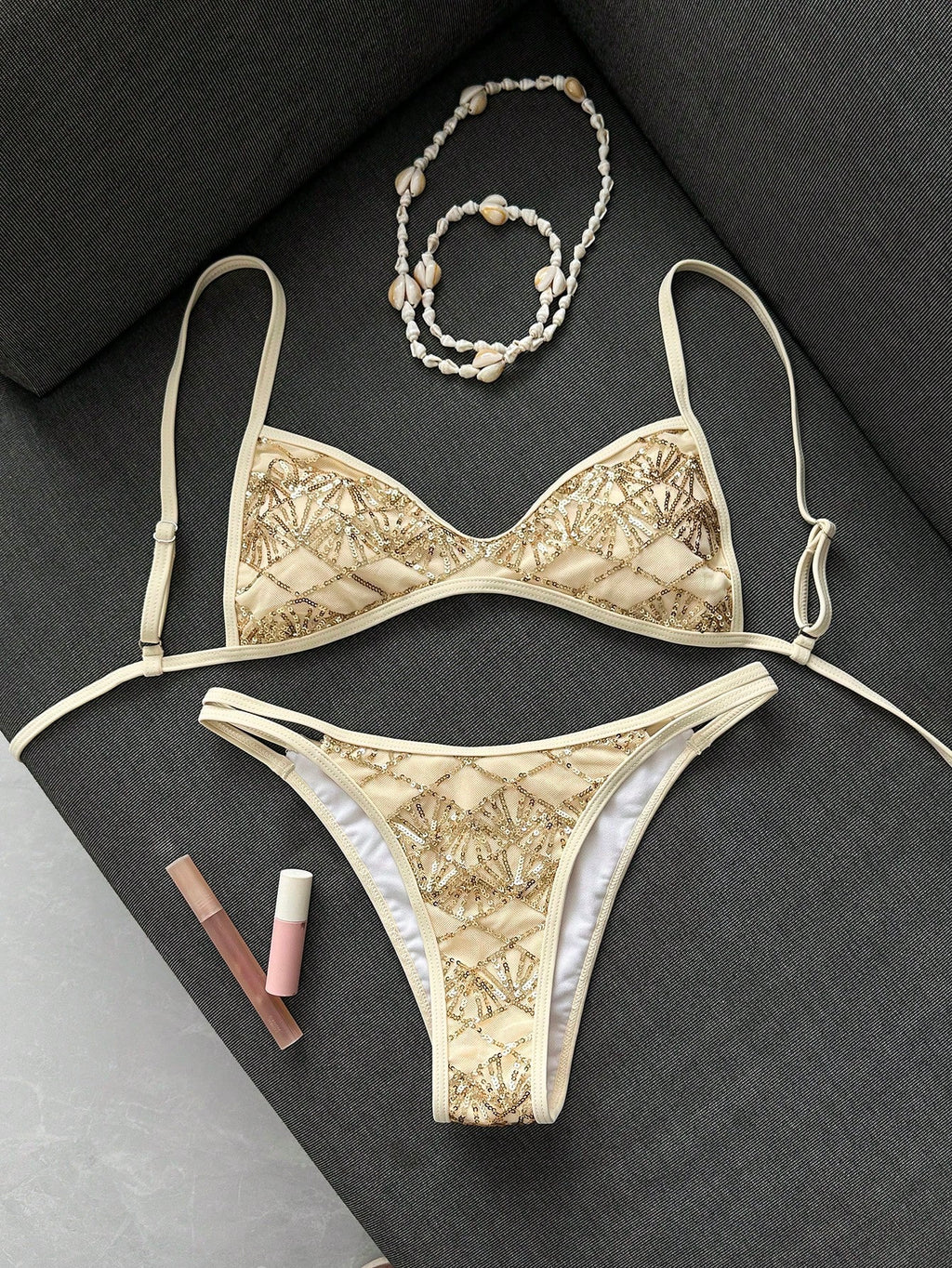 Sunnyshic Women's 2-Piece Bikini Set With Textured Fabric, Spaghetti Strap Top And Bottom, Beach Swimwear - image 4