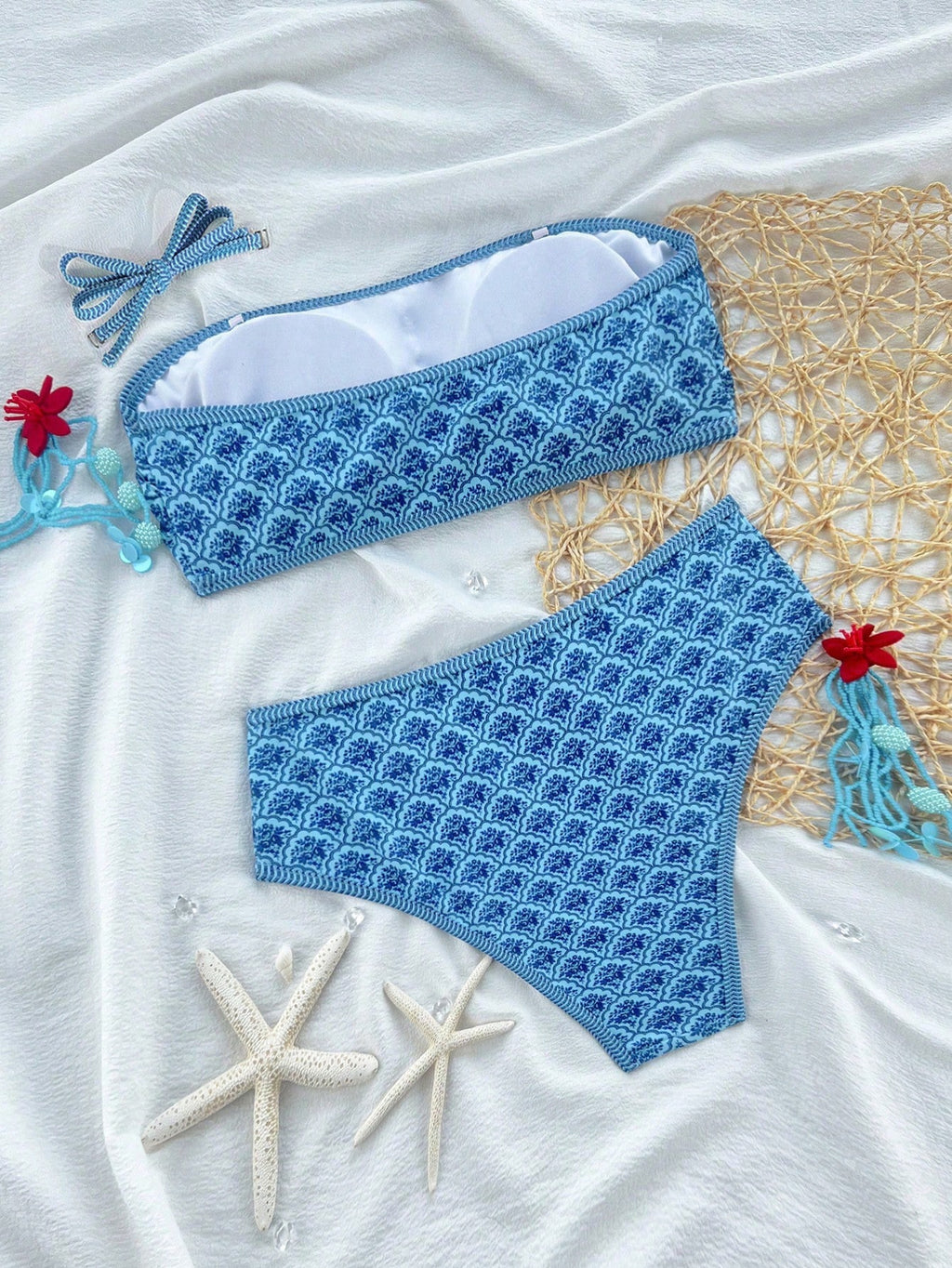 Swim Vcay 2026 Spring/Summer Women's Ditsy Floral Bandeau Bikini Set,