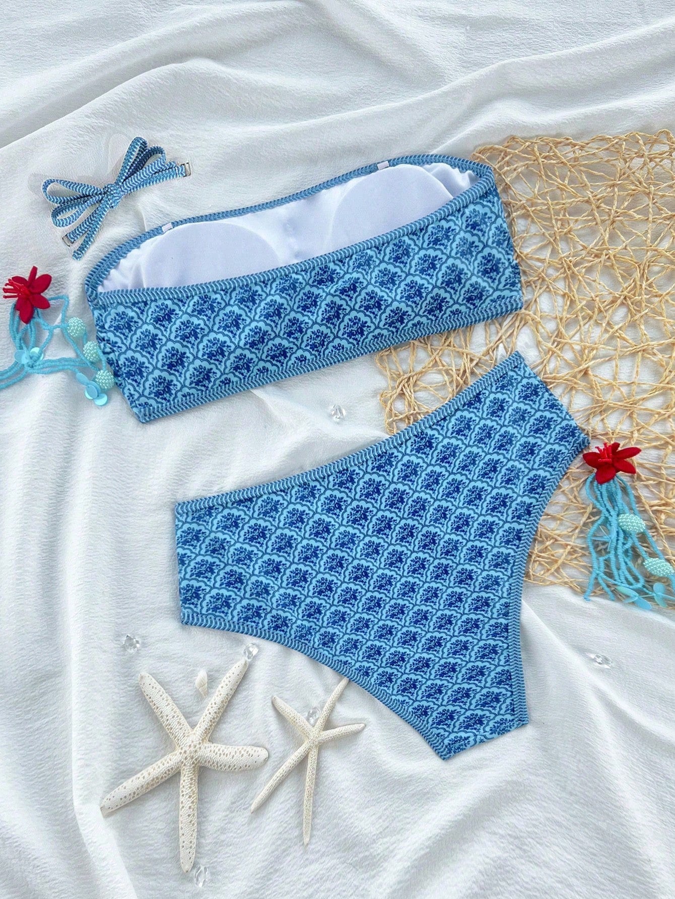 Swim Vcay 2026 Spring/Summer Women's Ditsy Floral Bandeau Bikini Set,