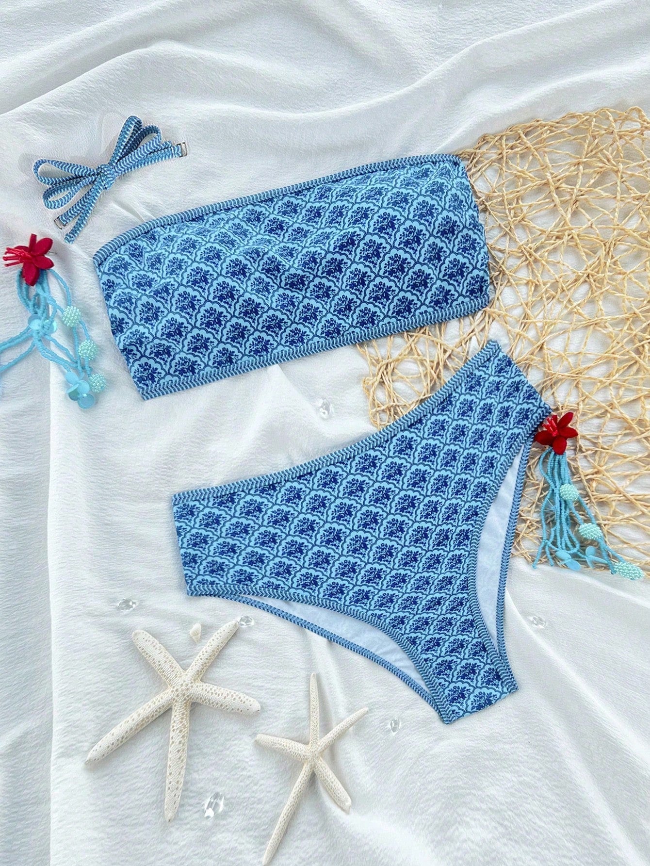 Swim Vcay 2026 Spring/Summer Women's Ditsy Floral Bandeau Bikini Set,