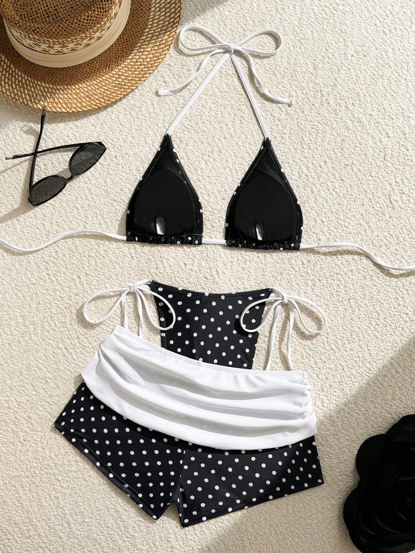 Costavie Summer New Beach Vacation Party Afternoon Tea Polka Dot Print Micro Triangle Side Tie Ruched 3 - image 3