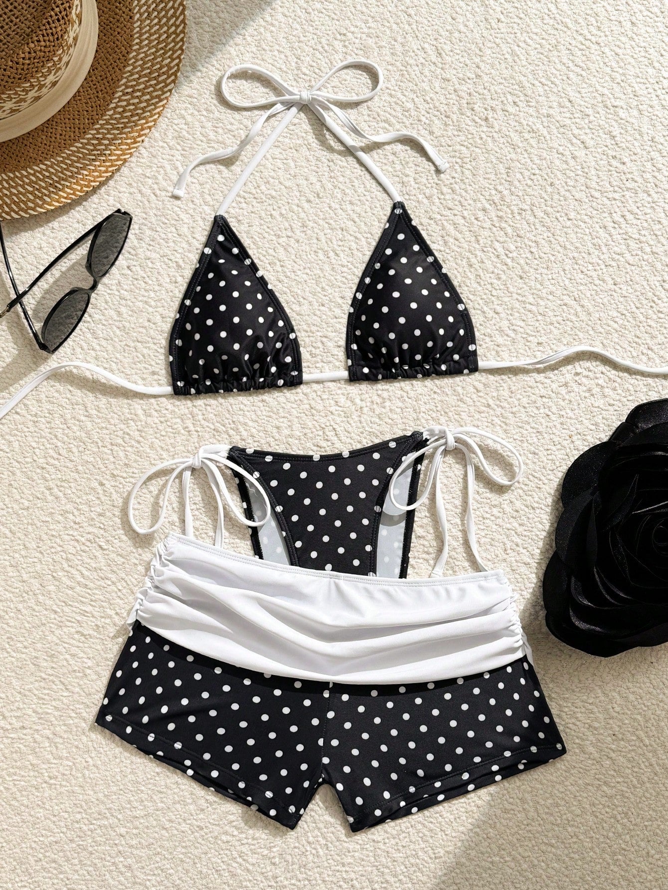 Costavie Summer New Beach Vacation Party Afternoon Tea Polka Dot Print Micro Triangle Side Tie Ruched 3 - image 6