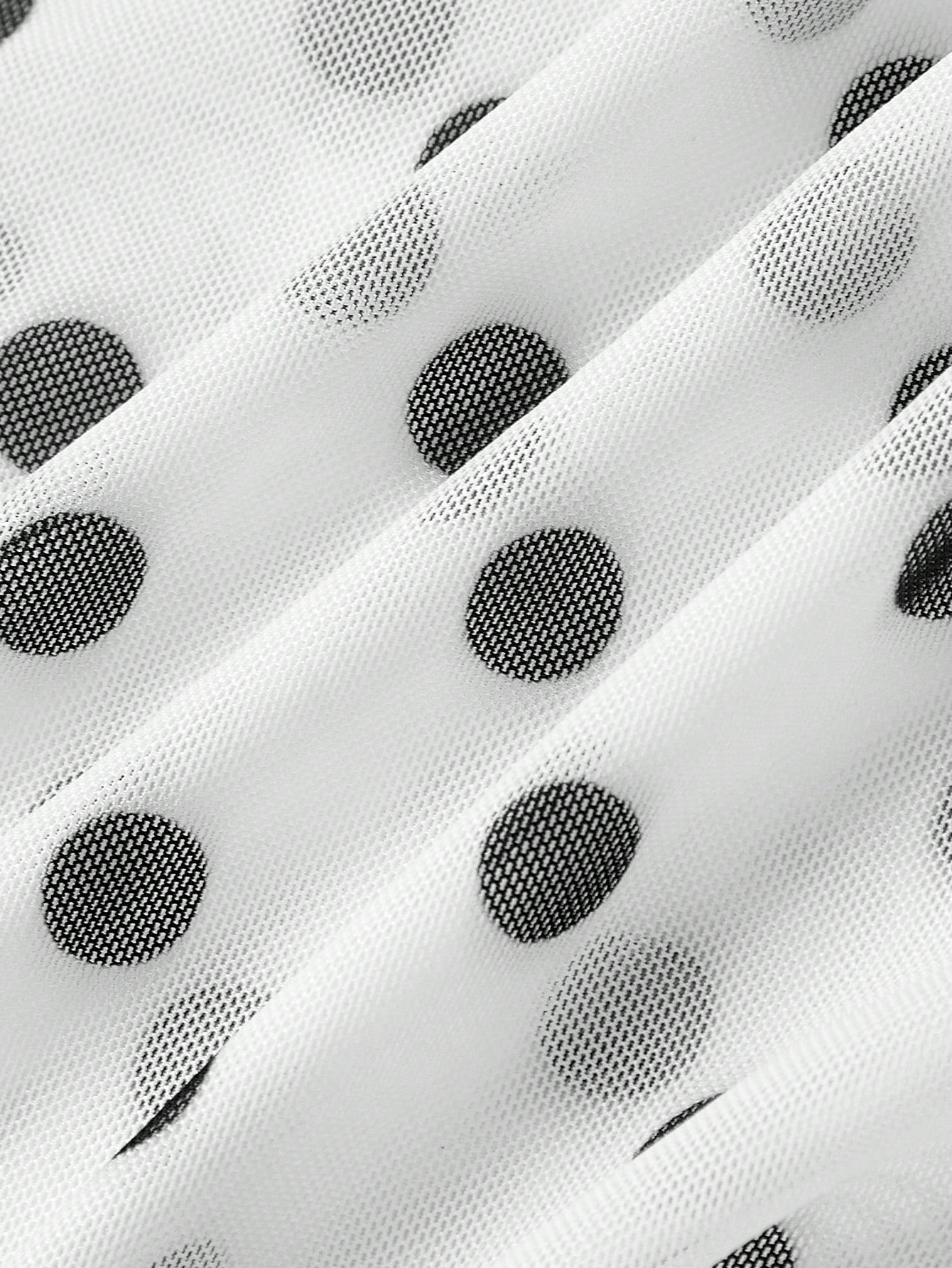 MOD Women's White With Black Polka Dots Mini Dress Sheer Mesh Long Sleeve Deep V Neck Party Beach Vacation - image 5