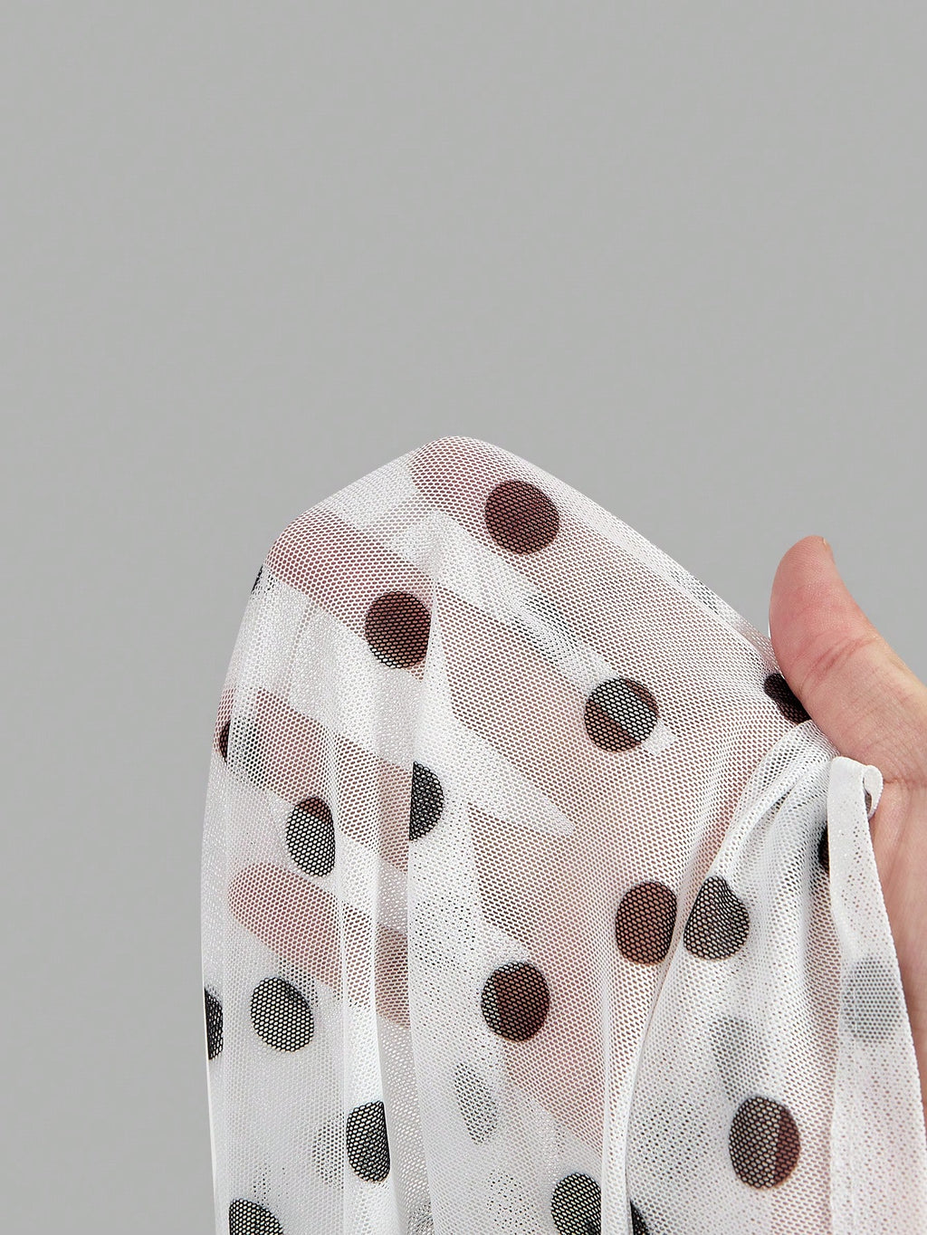 MOD Women's White With Black Polka Dots Mini Dress Sheer Mesh Long Sleeve Deep V Neck Party Beach Vacation - image 7