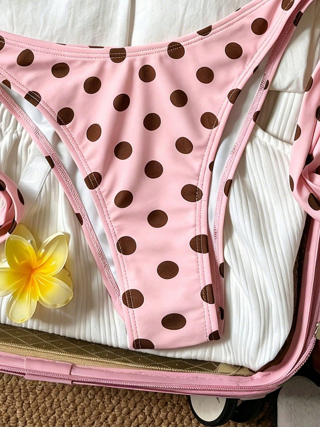 2pcs Polka Dot Elegant Halter Backless Bikini Top With Waist Tie