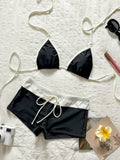 Swim Mod Women Gingham Print Bikini Set With Gym Short