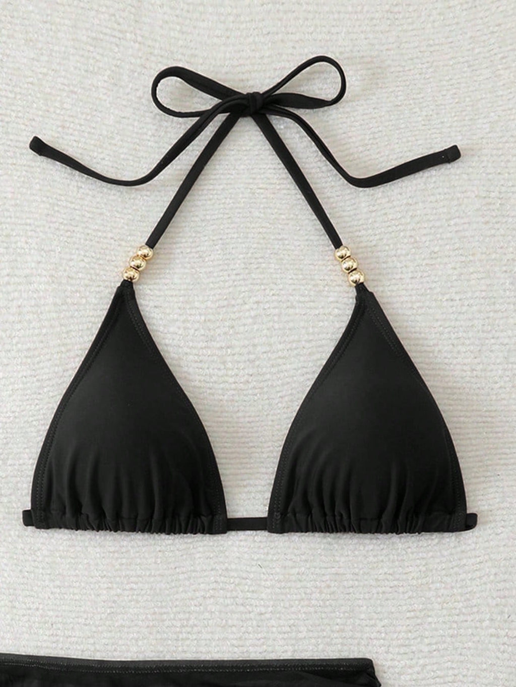 Swim SXY 3pcs Women's Sexy Solid Color V-Neck Halter Tie Bikini Set