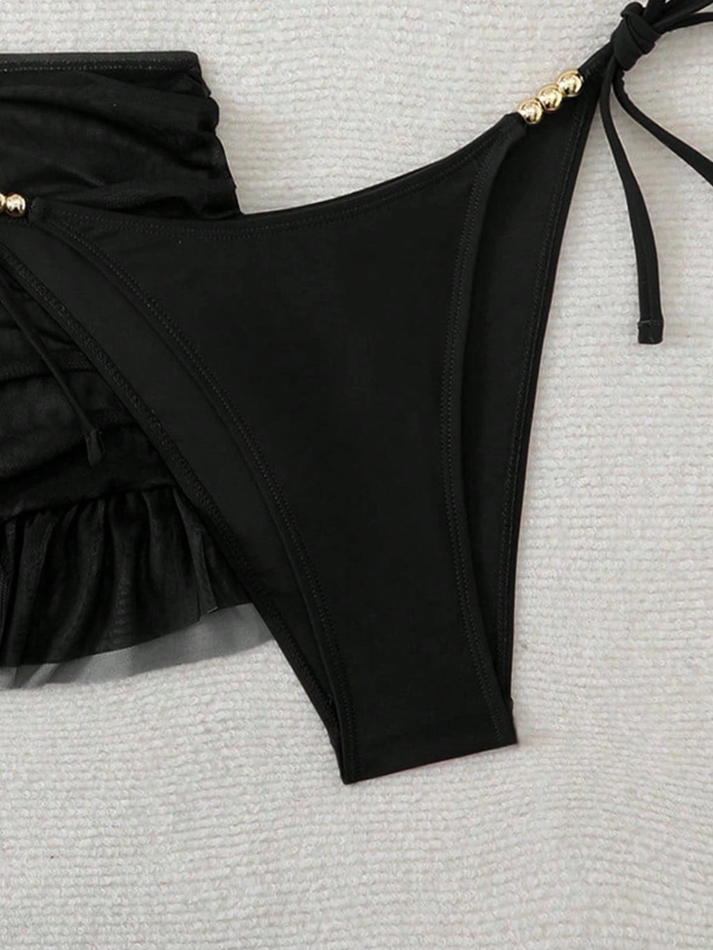 Swim SXY 3pcs Women's Sexy Solid Color V-Neck Halter Tie Bikini Set