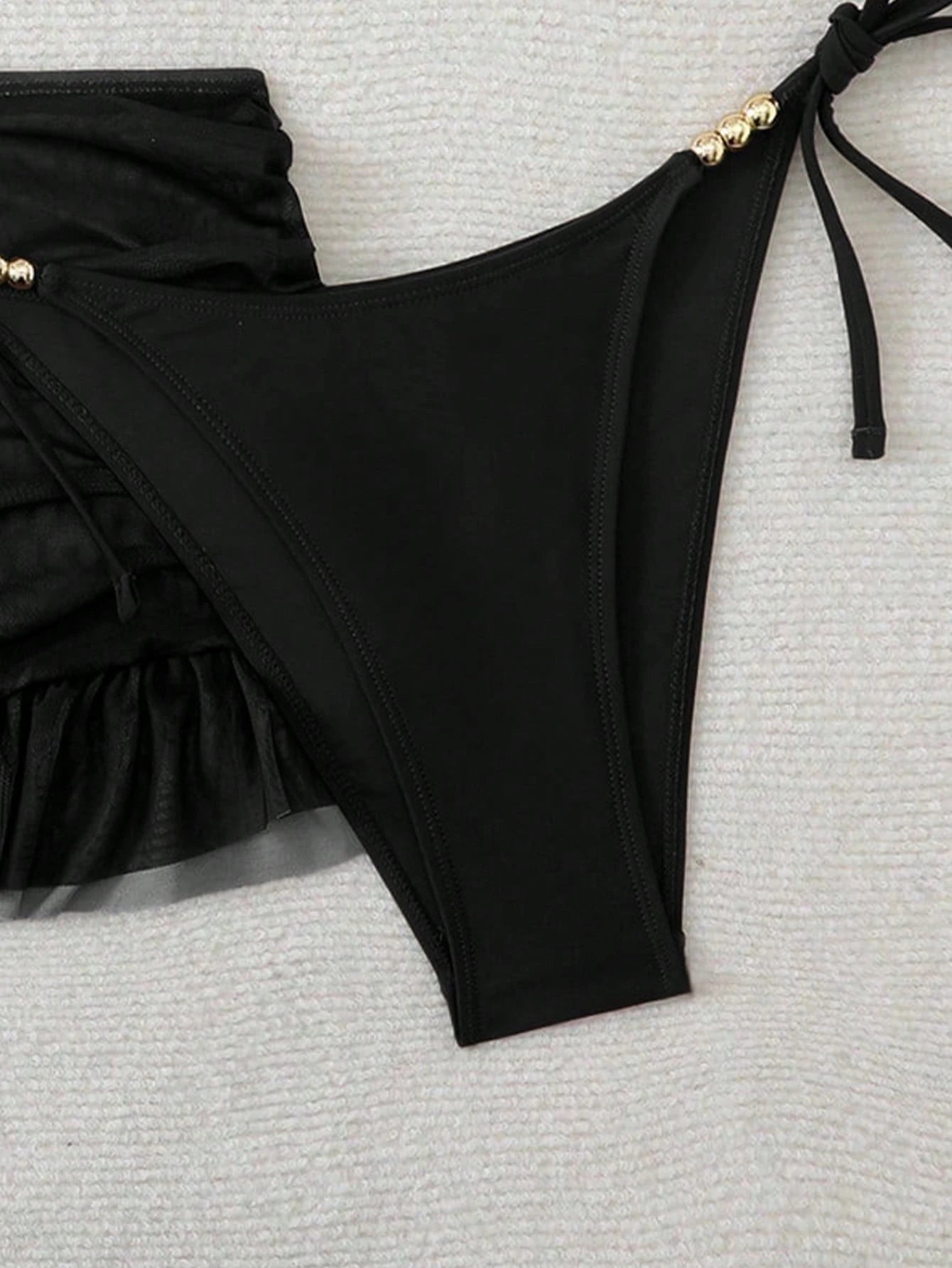 Swim SXY 3pcs Women's Sexy Solid Color V-Neck Halter Tie Bikini Set