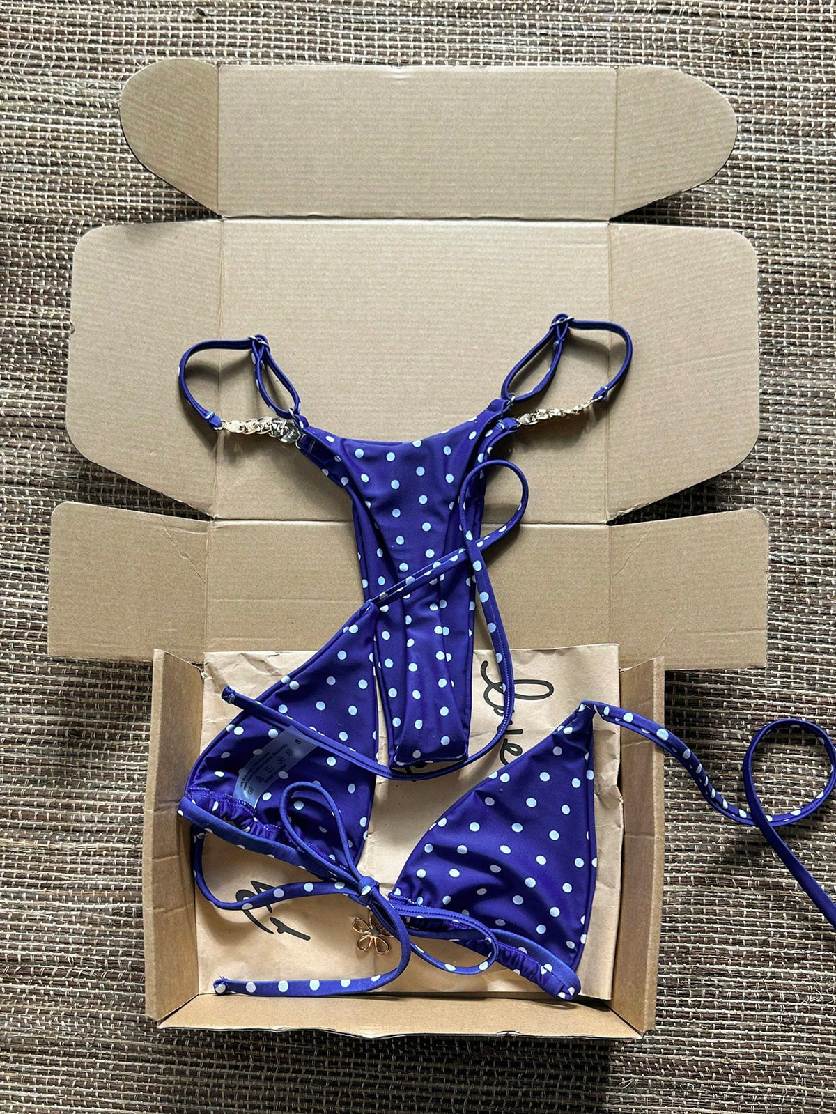 Swim Vcay 2026 Spring/Summer Spaghetti Strap Blue & White Textured Fabric Side Tie Bikini Set, Sweet Vacation - image 18