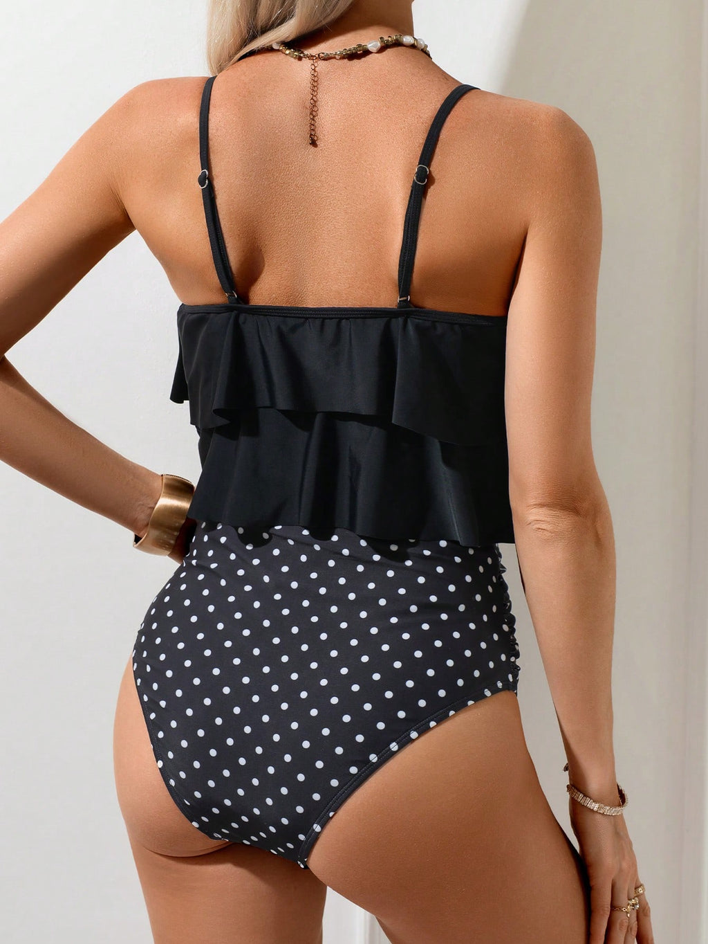 Swim Lushoire 2pcs Women's Ruffled Crop Top And High Waist Leopard Print Bottoms