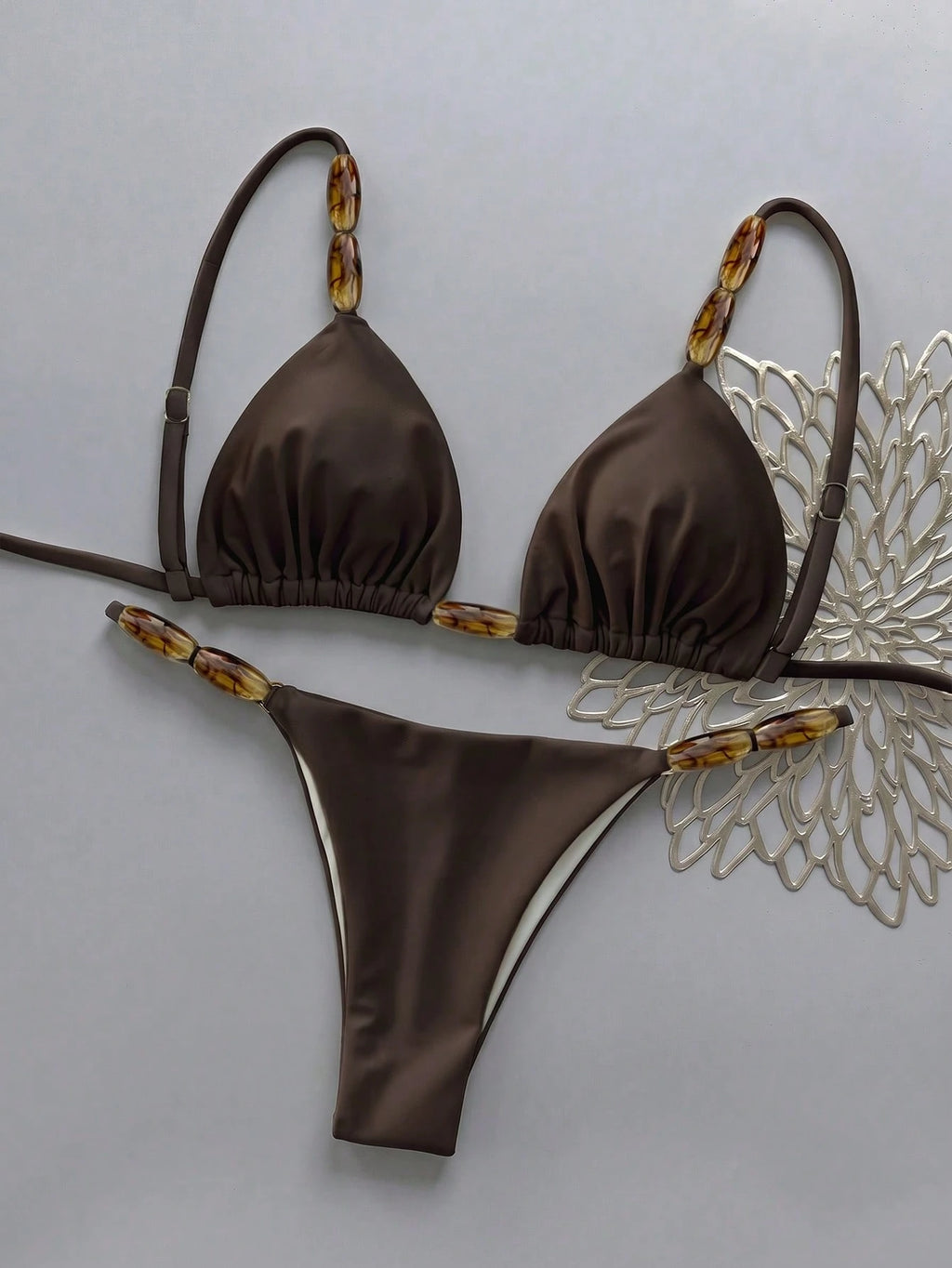 Bikinx Elegant Women's Spaghetti Strap Bikini Set With Beaded Details