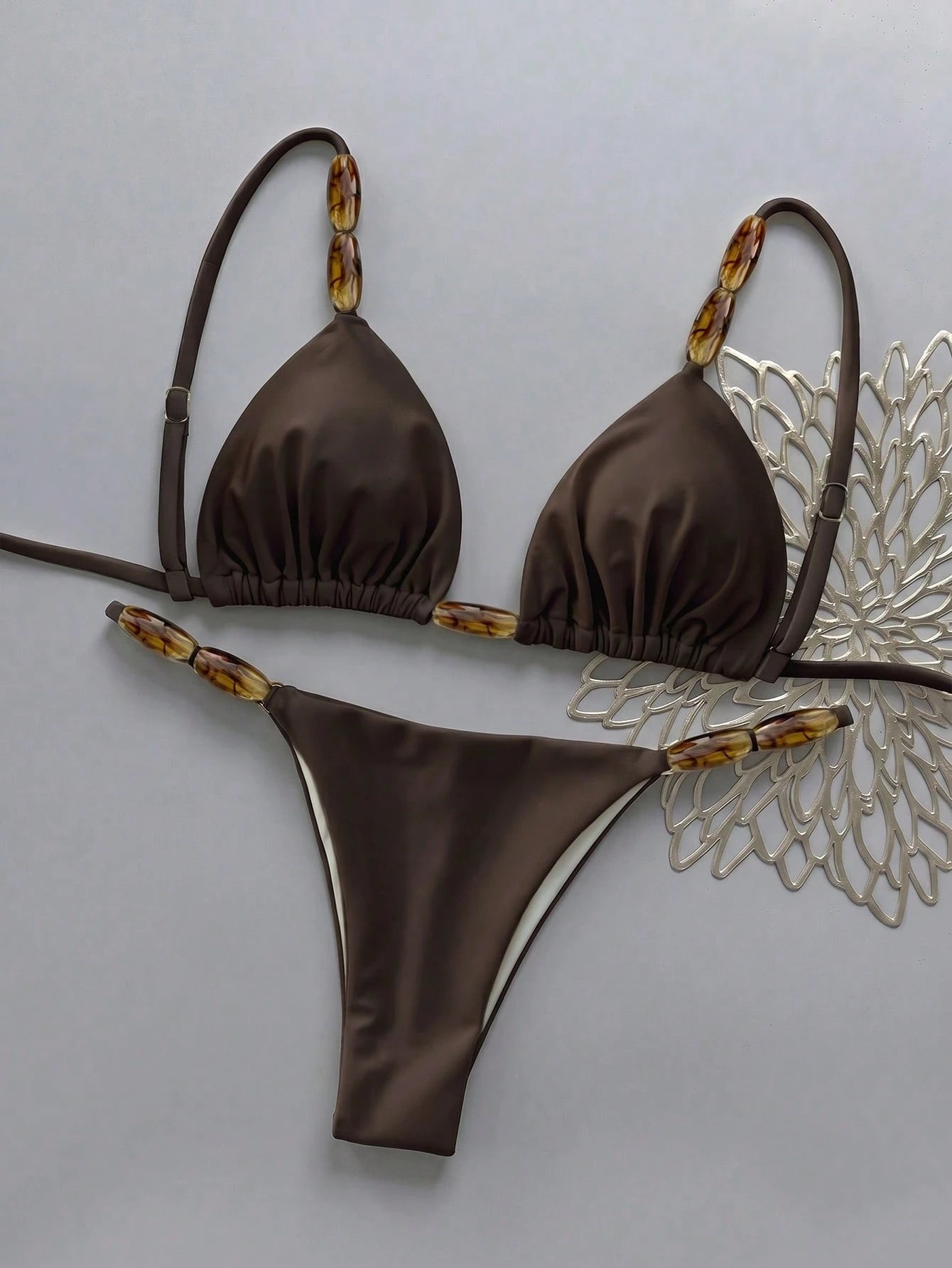 Bikinx Elegant Women's Spaghetti Strap Bikini Set With Beaded Details