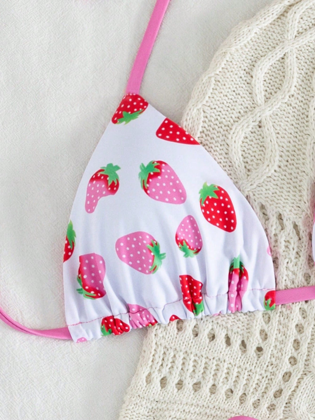 2pcs/Set Fruit Allover Print Strawberry Sexy Backless Tie Bikini Set, For Beach, Stage Performance, Summer - image 13
