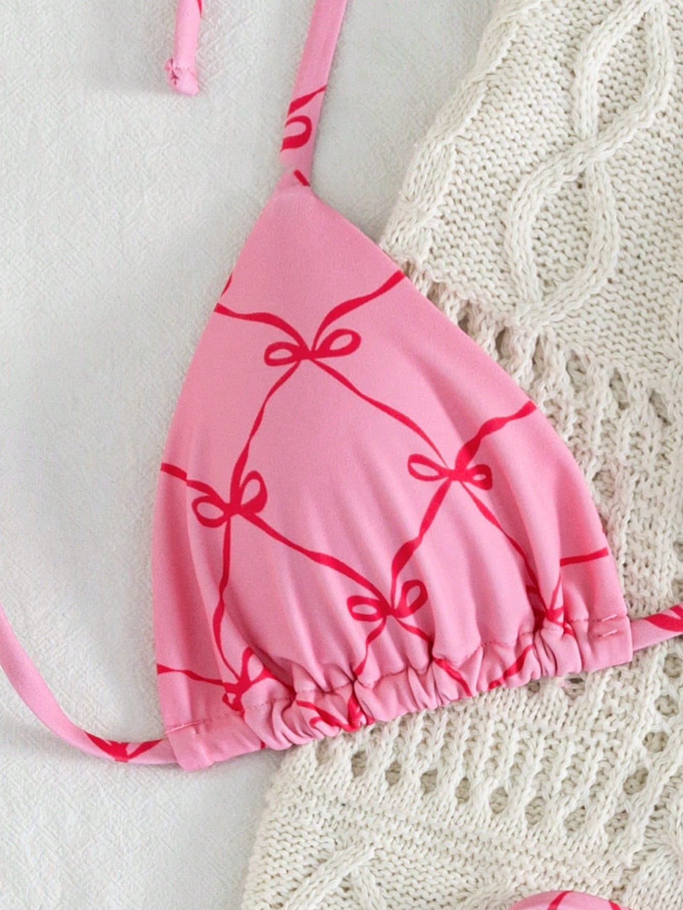 2pcs/Set Fruit Allover Print Strawberry Sexy Backless Tie Bikini Set, For Beach,