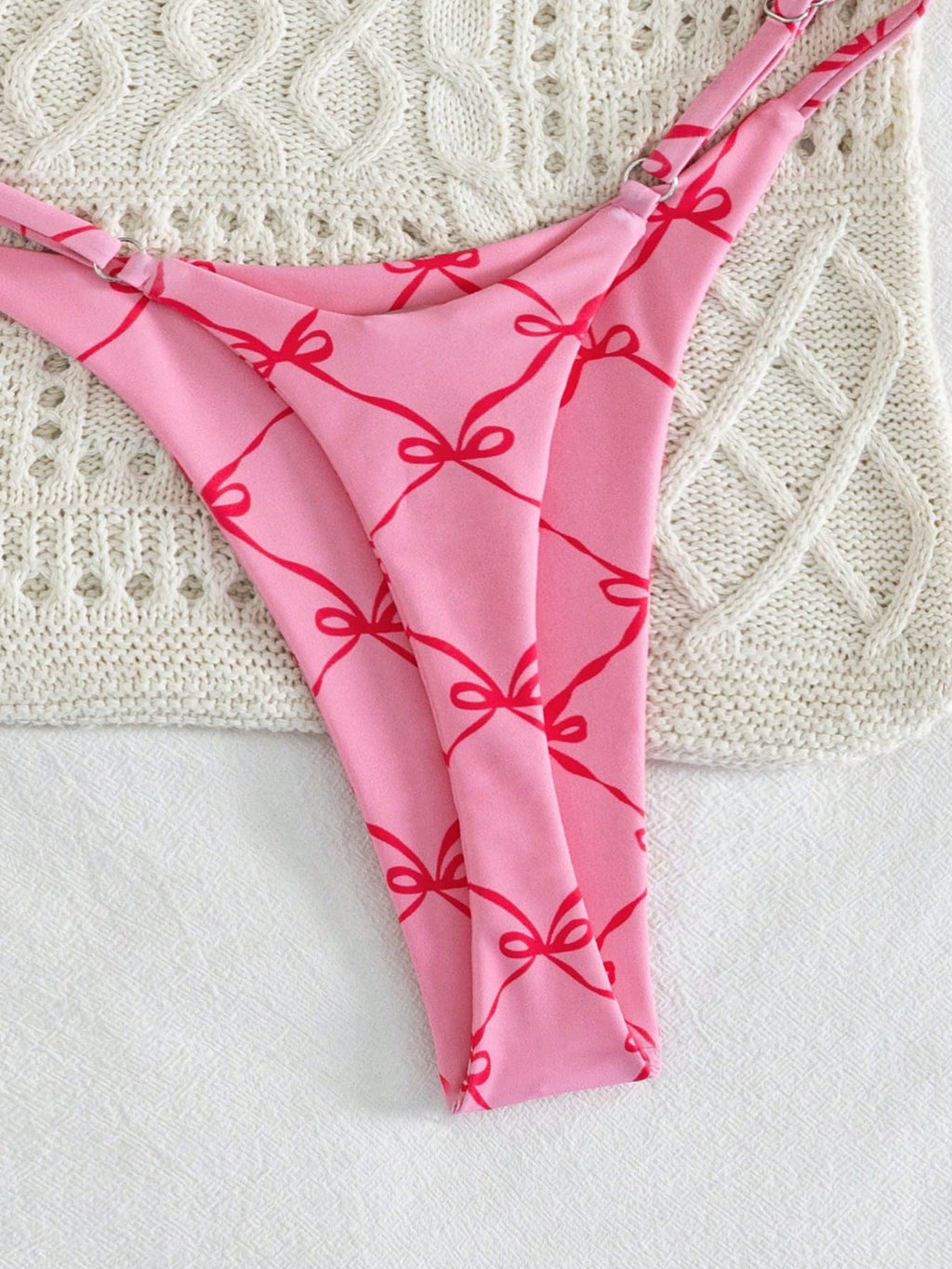 2pcs/Set Fruit Allover Print Strawberry Sexy Backless Tie Bikini Set, For Beach,