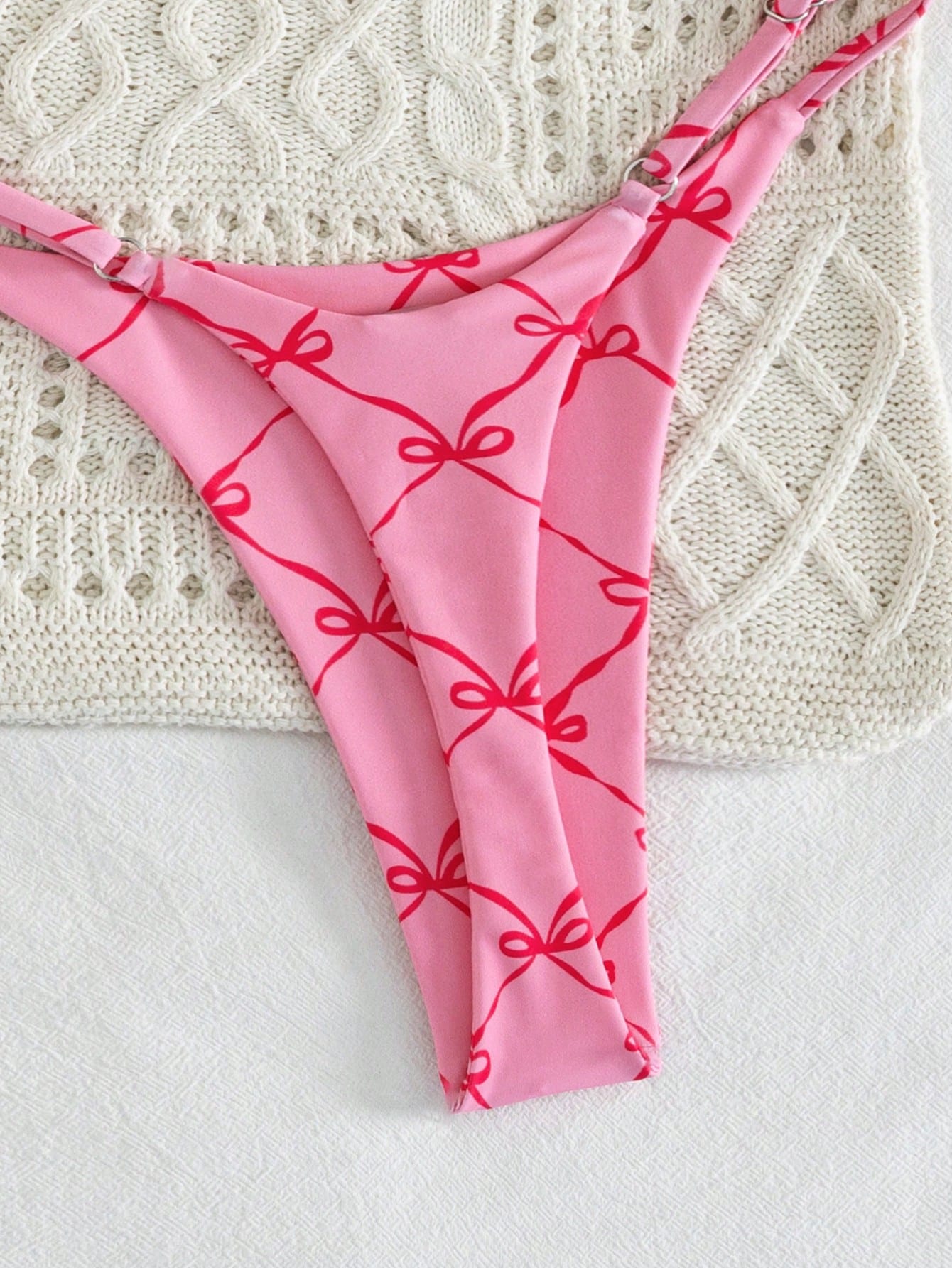 2pcs/Set Fruit Allover Print Strawberry Sexy Backless Tie Bikini Set, For Beach,