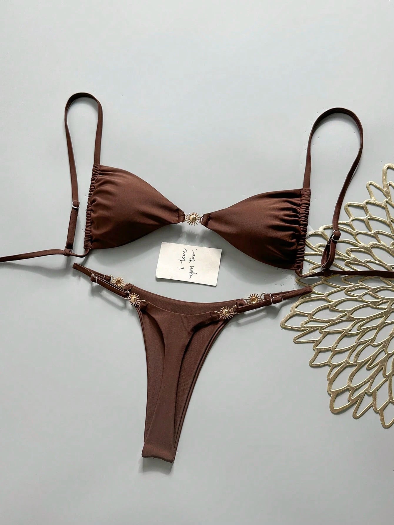 Swim Vcay Women's Fabric Multicolor All Over Print Thong Bikini Set With Spaghetti Straps And Split Details - image 19