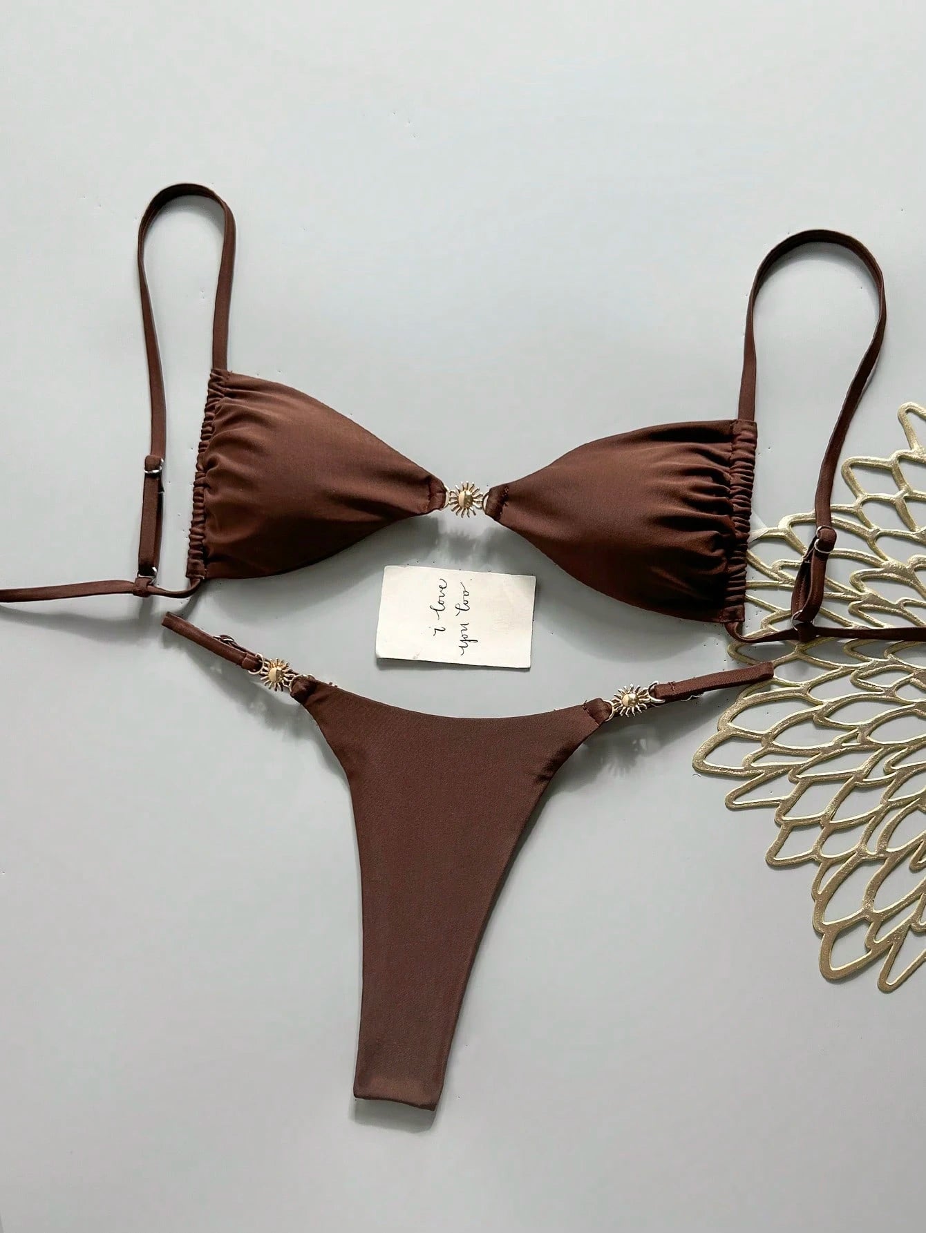 Swim Vcay Women's Fabric Multicolor All Over Print Thong Bikini Set With Spaghetti Straps And Split Details - image 20