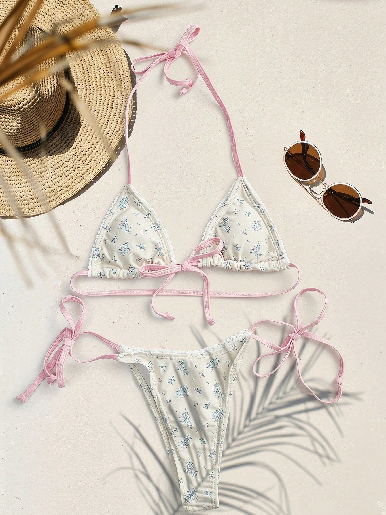 Aralina Summer Resort Vacation Beach Floral Print Tie Front Triangle