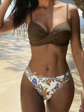 Swim Lushoire Women's Floral Print Cross Wrap Bikini Set, Beach Vacation Style
