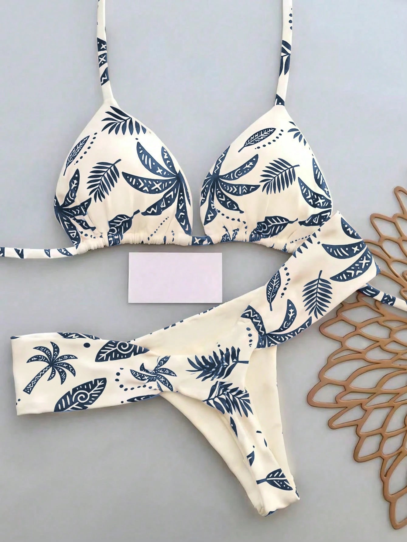 2pcs Casual Cute Elegant Sexy Bohemian Floral Tie-Up Braided Bikini
