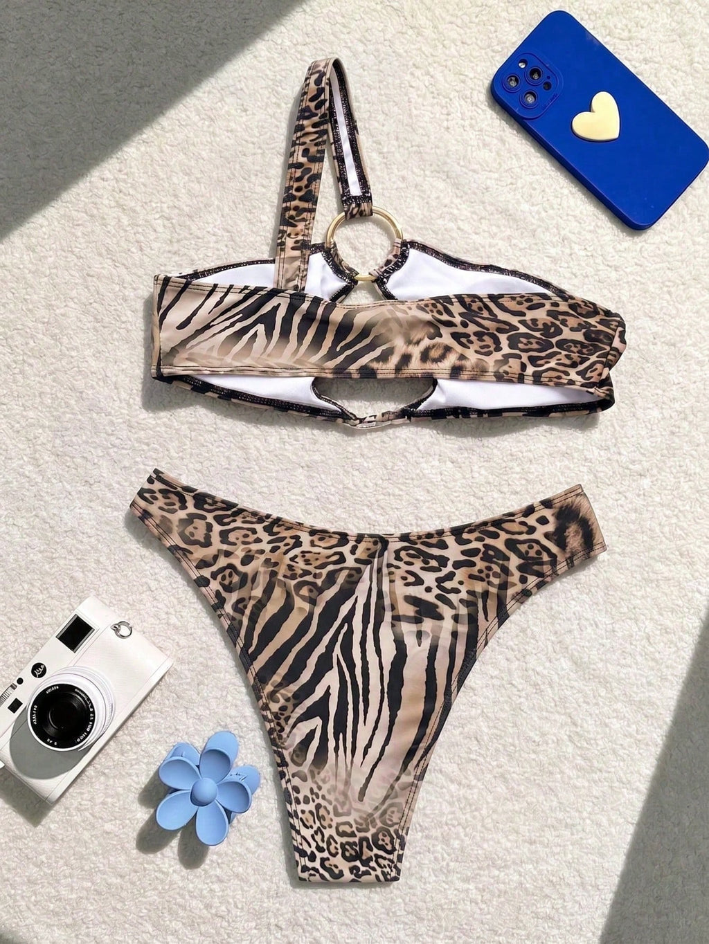 Swim SXY 2025 Leopard Print Hollow Sexy Women Bikini Set For Beach Vacation (Random Print) Summer - image 5