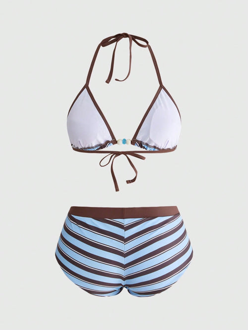 Avant Women's Retro Yellow Polka Dot Print Bikini Set, Suitable For