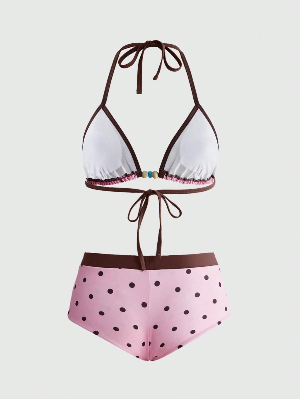 Avant Women's Retro Yellow Polka Dot Print Bikini Set, Suitable For