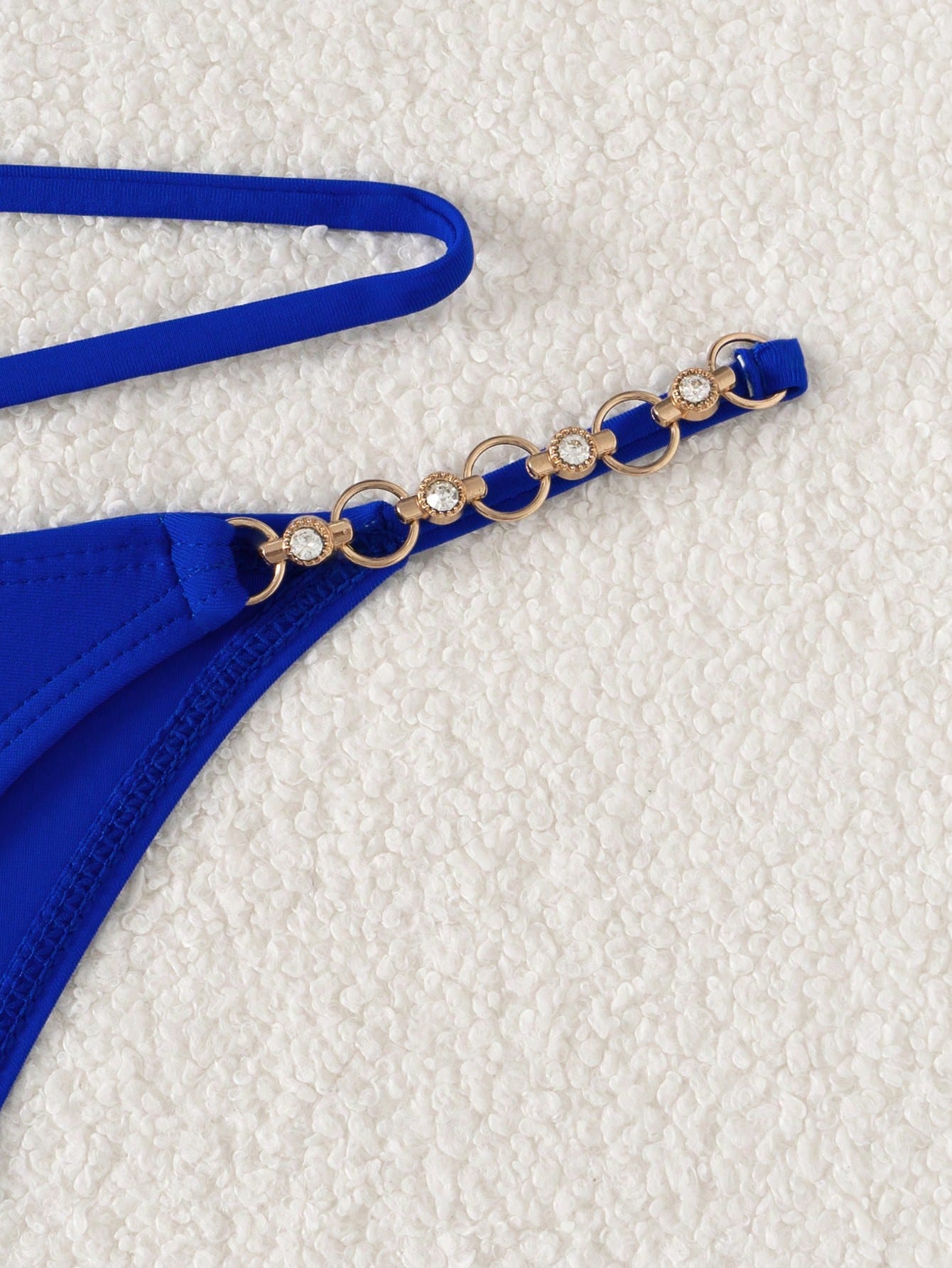 Swim SXY Women's Solid Color Metal Chain Asymmetric Neckline Bikini Set One Shou