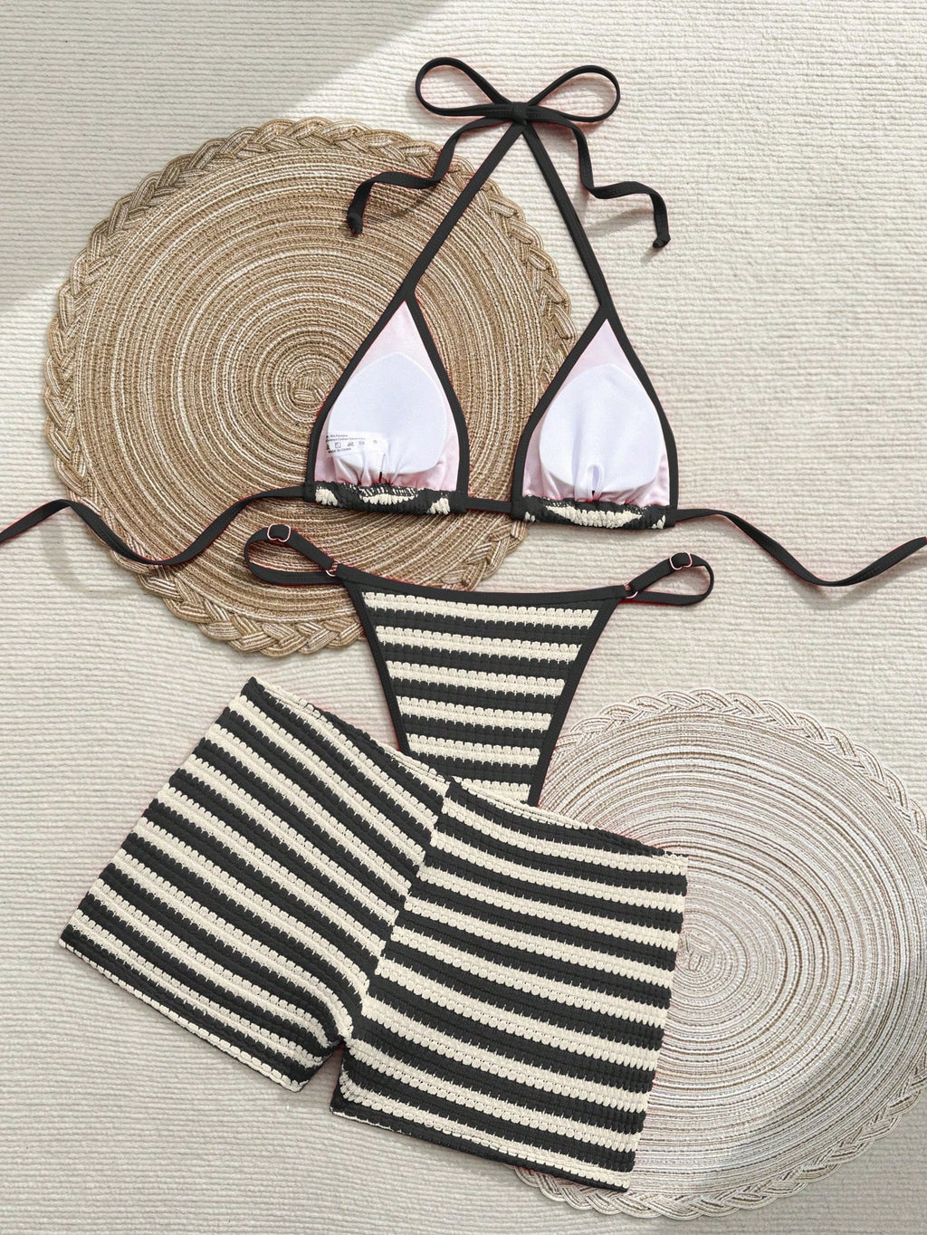 Swim SXY Women's Bow Decor Striped Special Fabric Triangle Cup