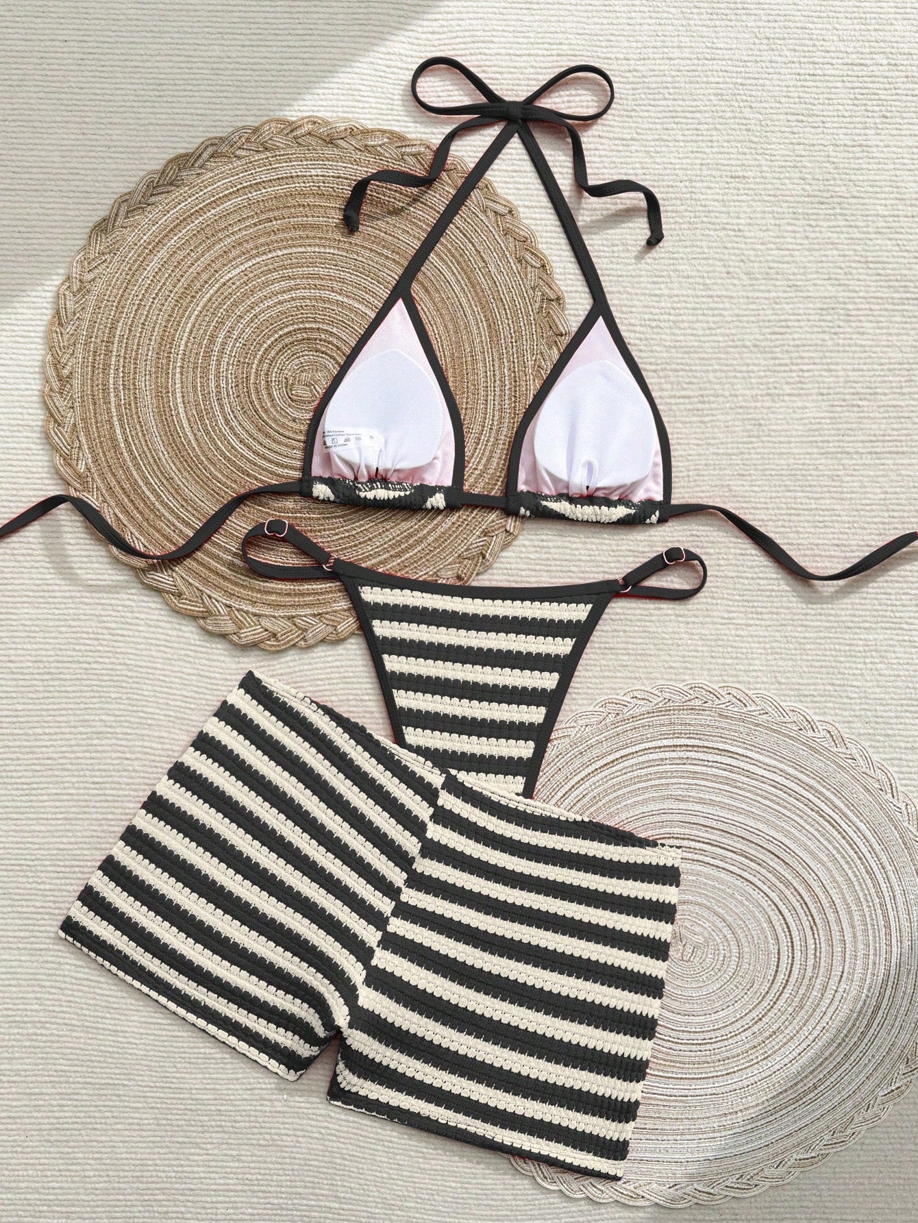 Swim SXY Women's Bow Decor Striped Special Fabric Triangle Cup