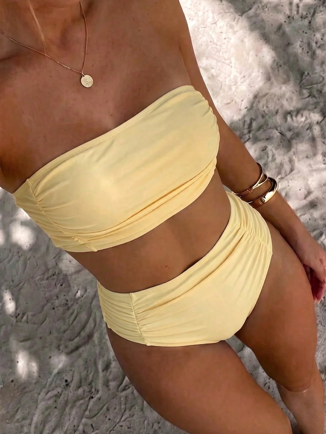 Swim Chiccia Women's Solid Color Bandeau Ruched Bikini Set