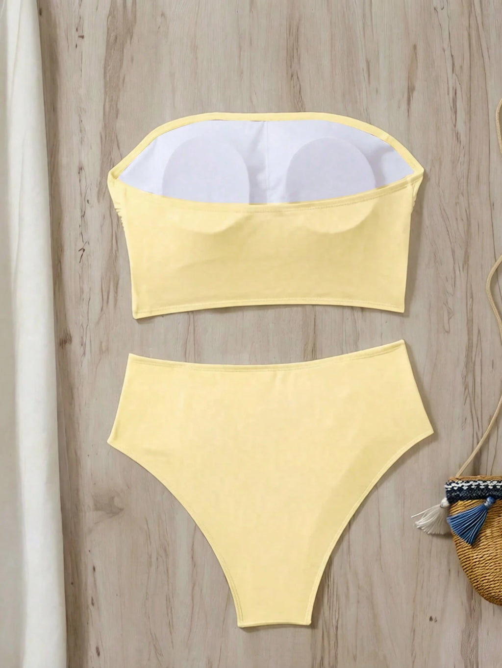 Swim Chiccia Women's Solid Color Bandeau Ruched Bikini Set