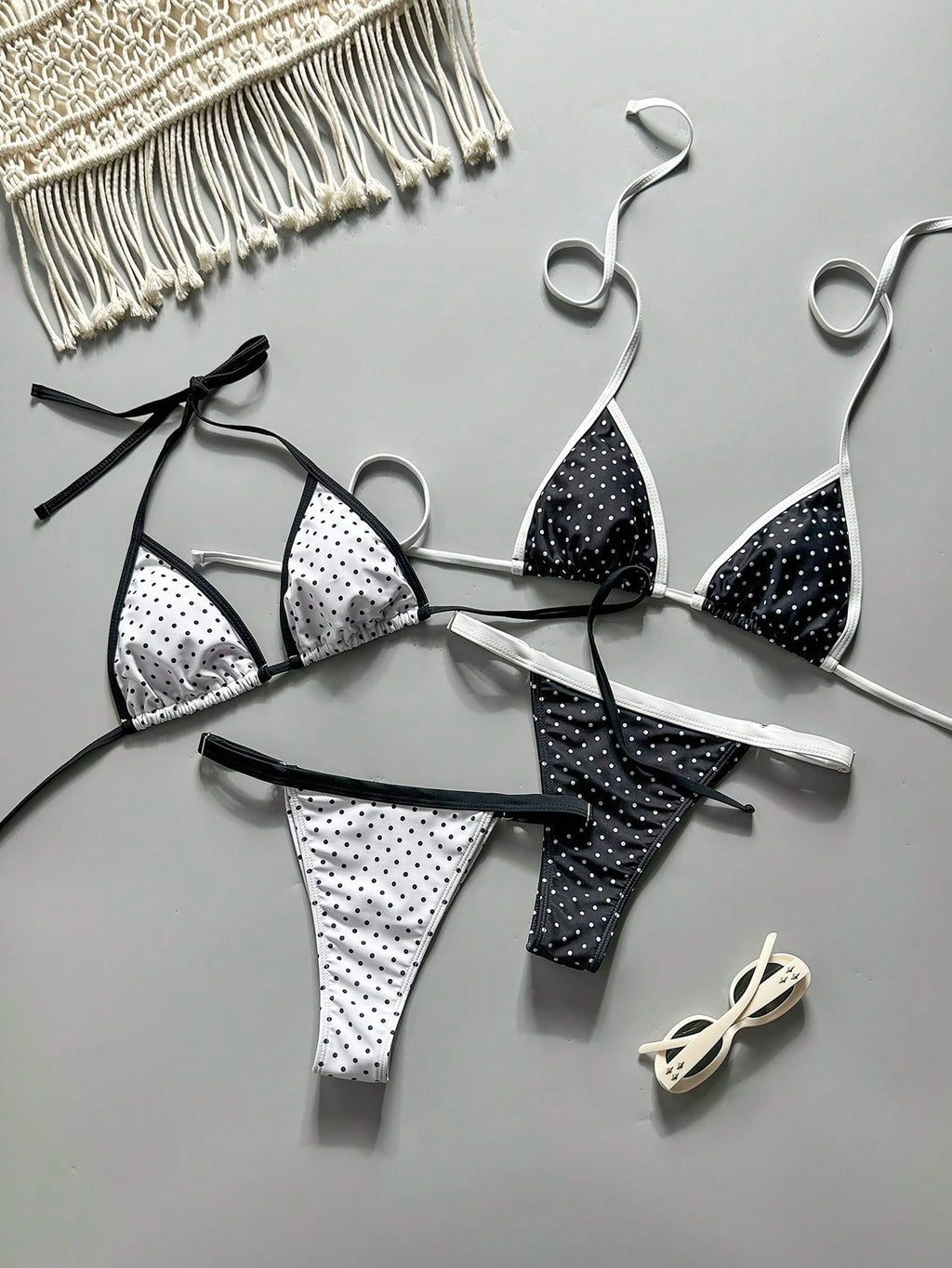 Swim Vcay Women Swimsuit Set: Backless Strap Top And Thong Bikini Bottom Beach Vacation Multi-Piece Swimwear,