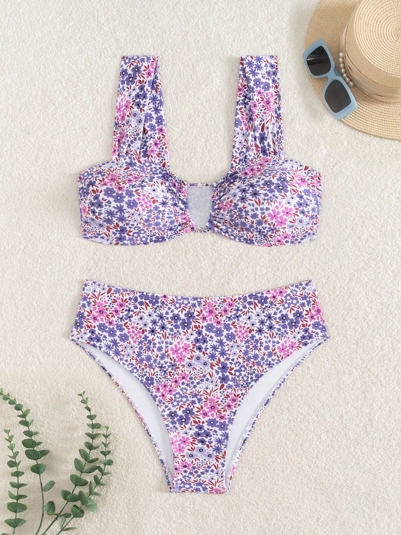 Swim Mod Springbreak Women's New Summer Random Ditsy Floral V-Neck