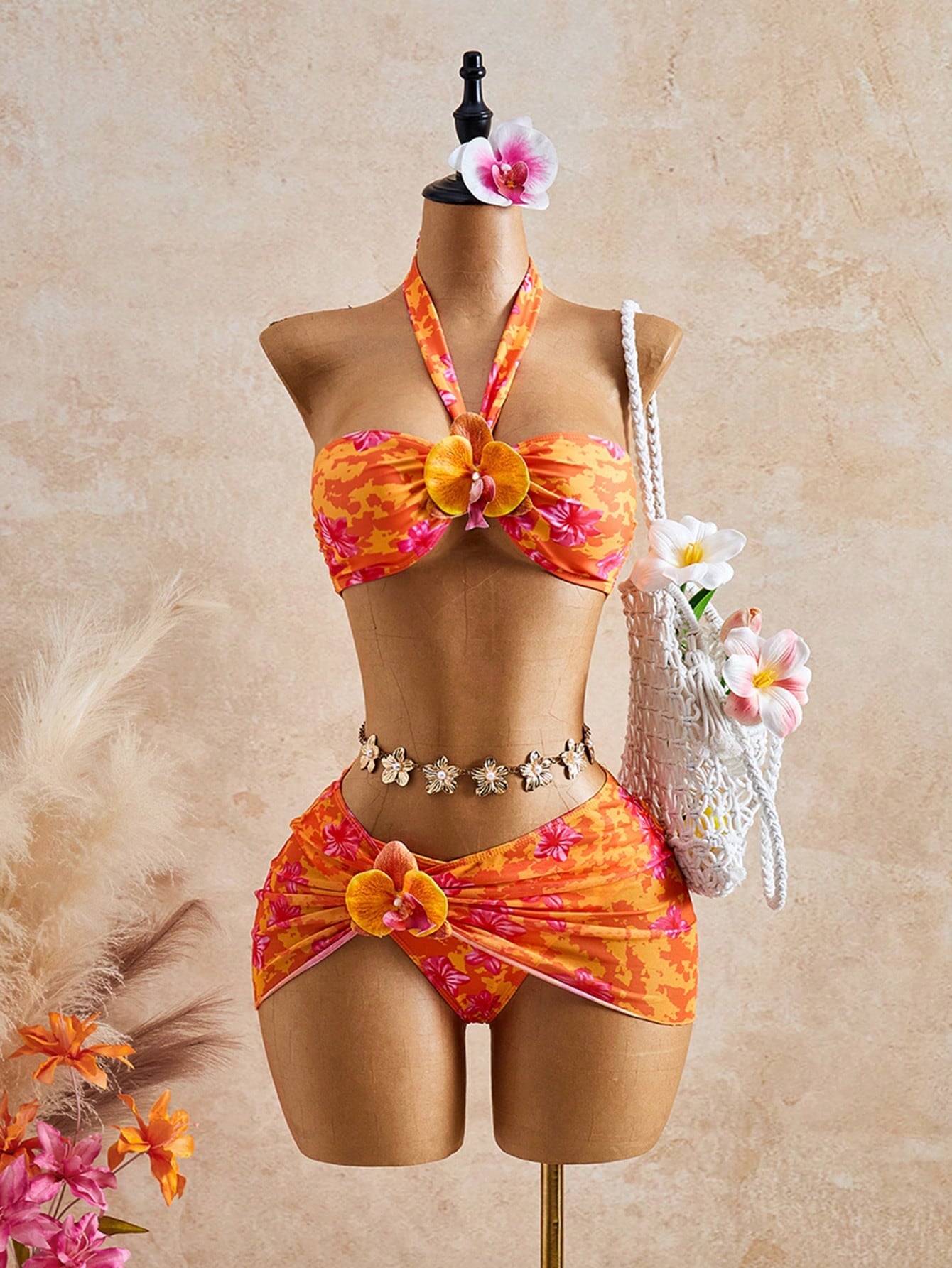 Bellisia Women's Yellow Summer Boho Beach Holiday 3-Piece Set,Tie-Dye