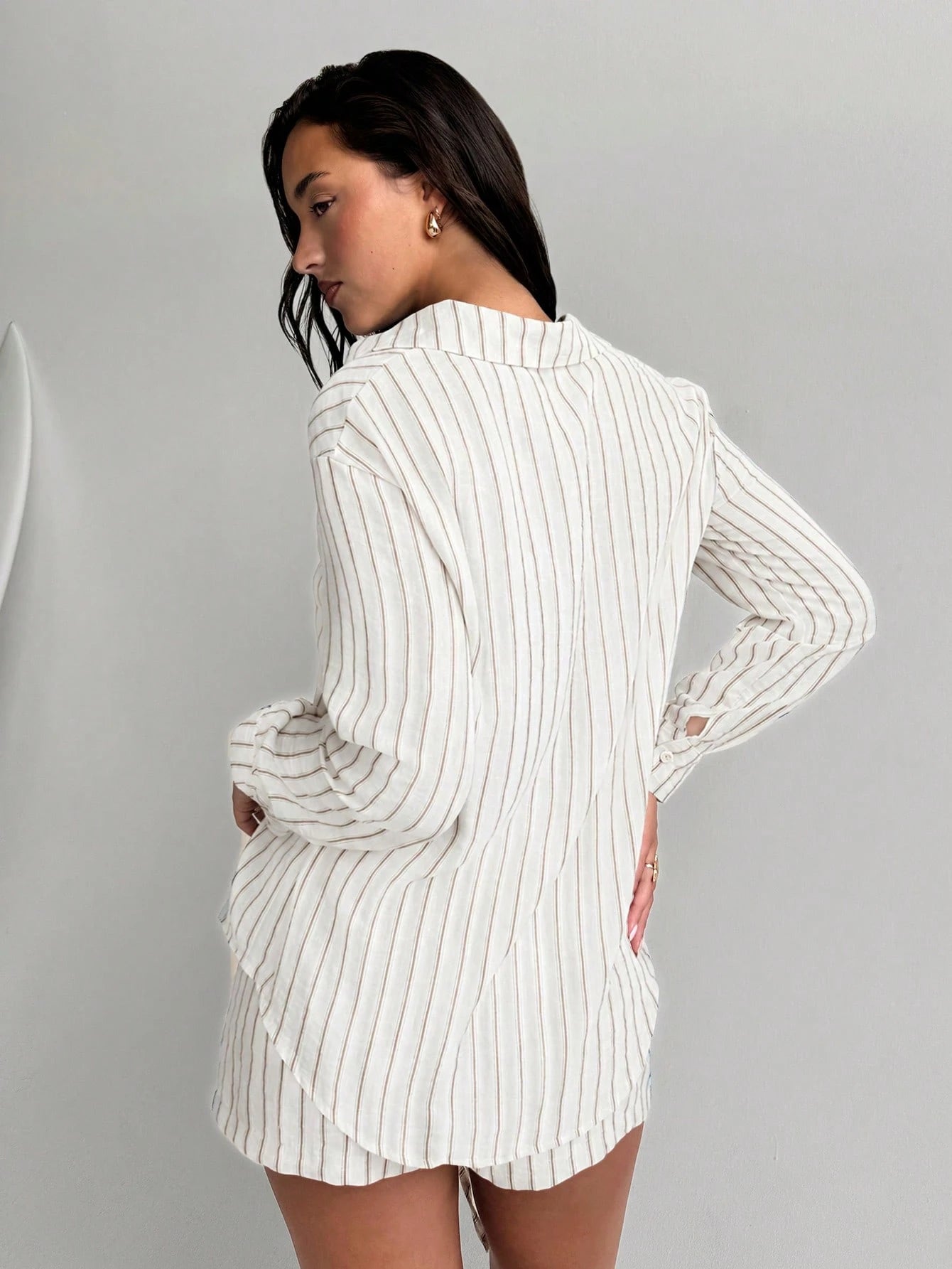 Aloruh Women's Striped Chiffon Cover Up & Shorts Set,Loose Casual Cream Summer M