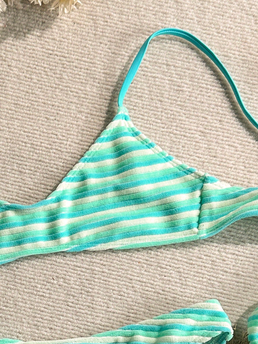 Swim Mod Summer Beach Women 2 Pieces Set Green Special Texture Fabric