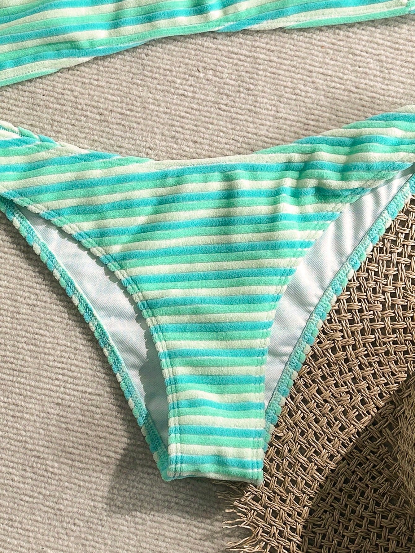 Swim Mod Summer Beach Women 2 Pieces Set Green Special Texture Fabric