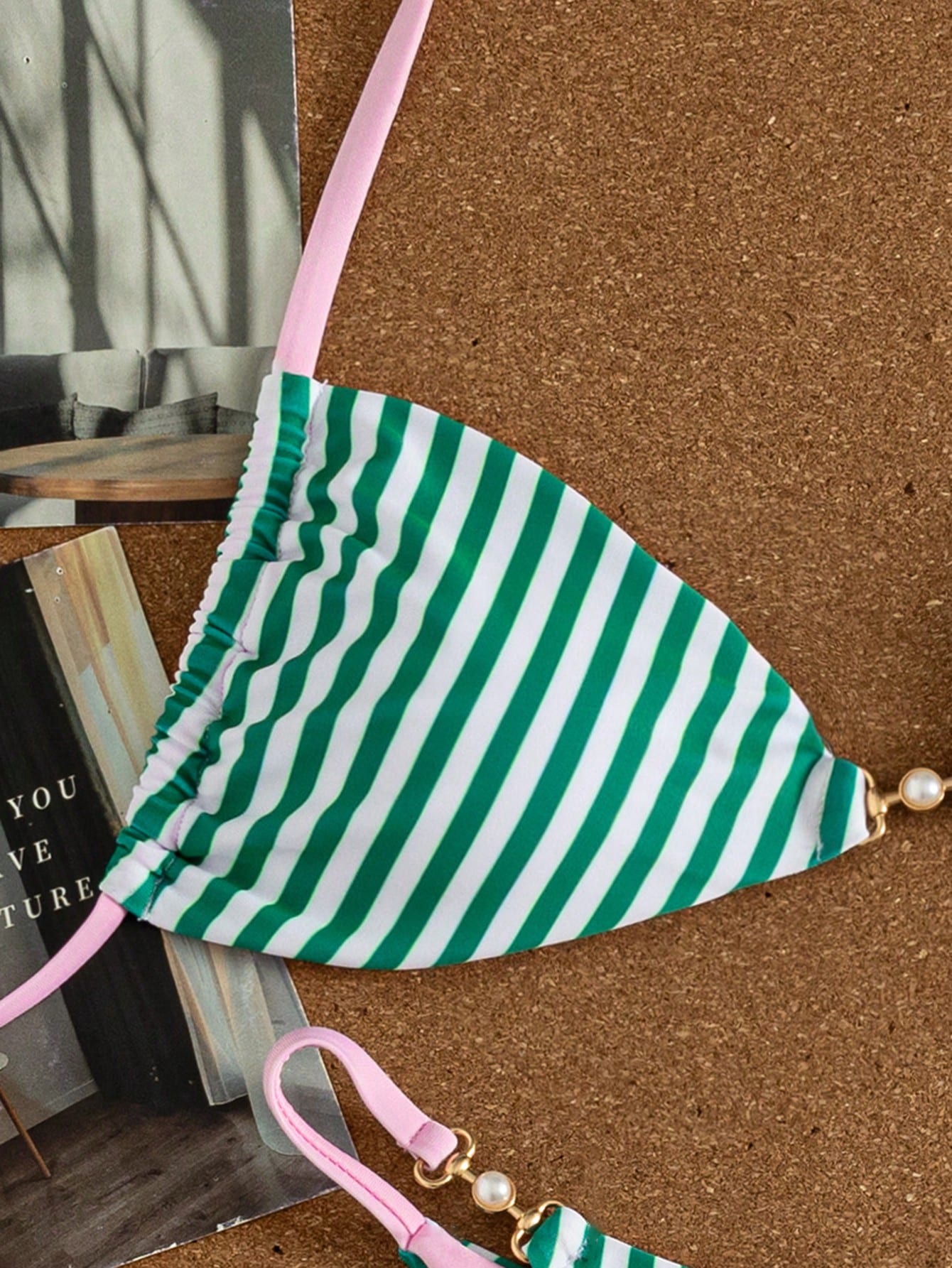 Women's Striped Printed Contrasting Flat Chest Spaghetti Strap Paired