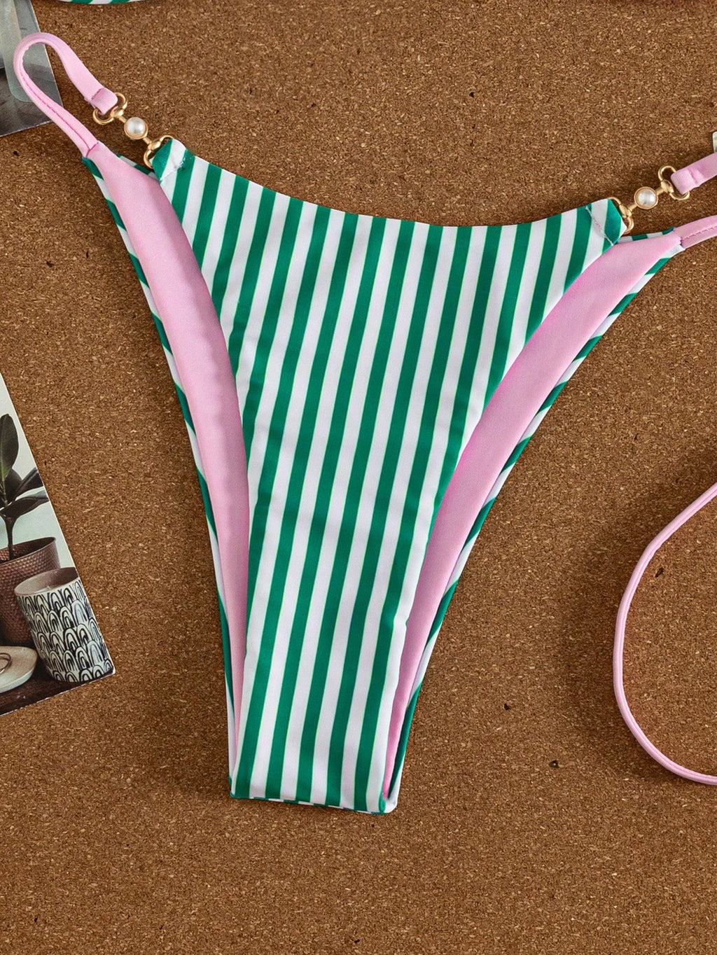 Women's Striped Printed Contrasting Flat Chest Spaghetti Strap Paired
