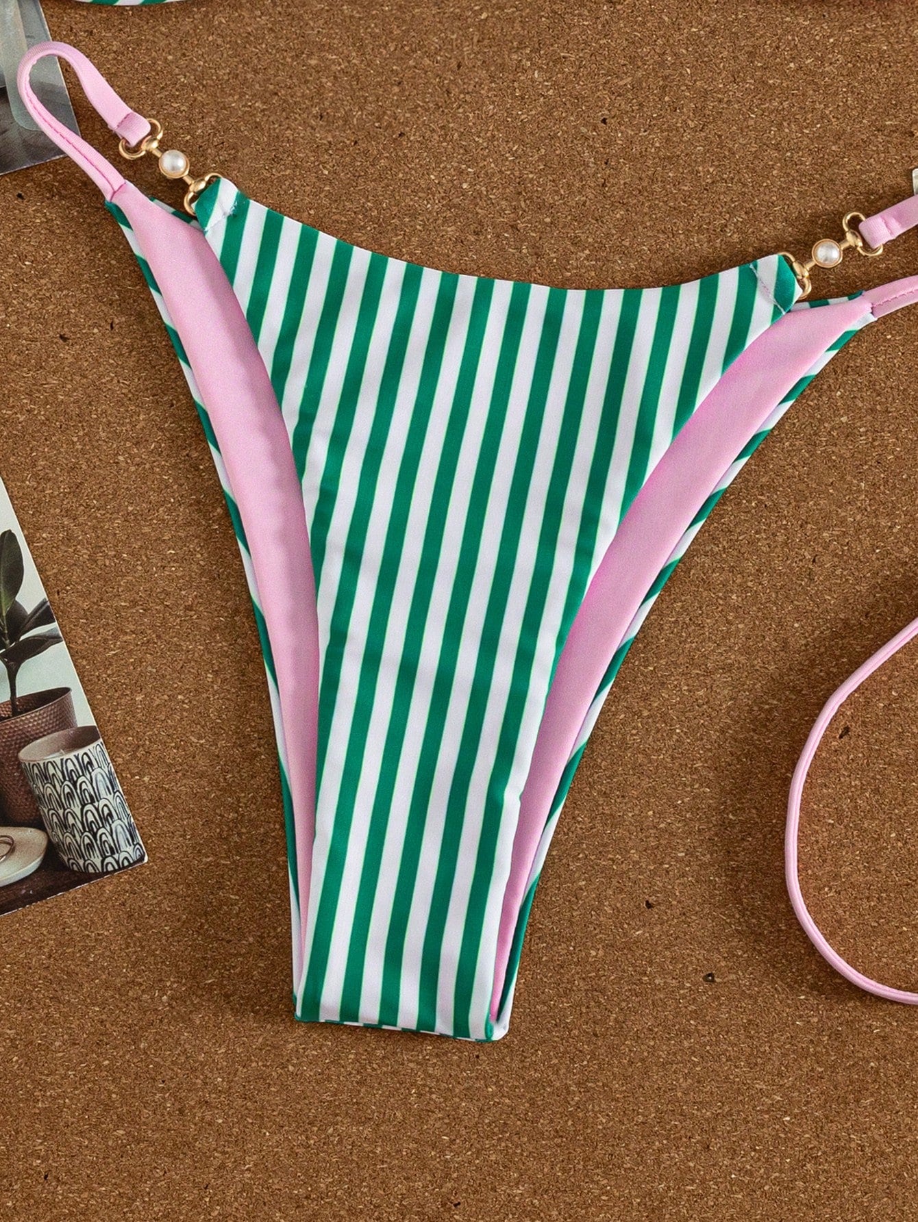 Women's Striped Printed Contrasting Flat Chest Spaghetti Strap Paired