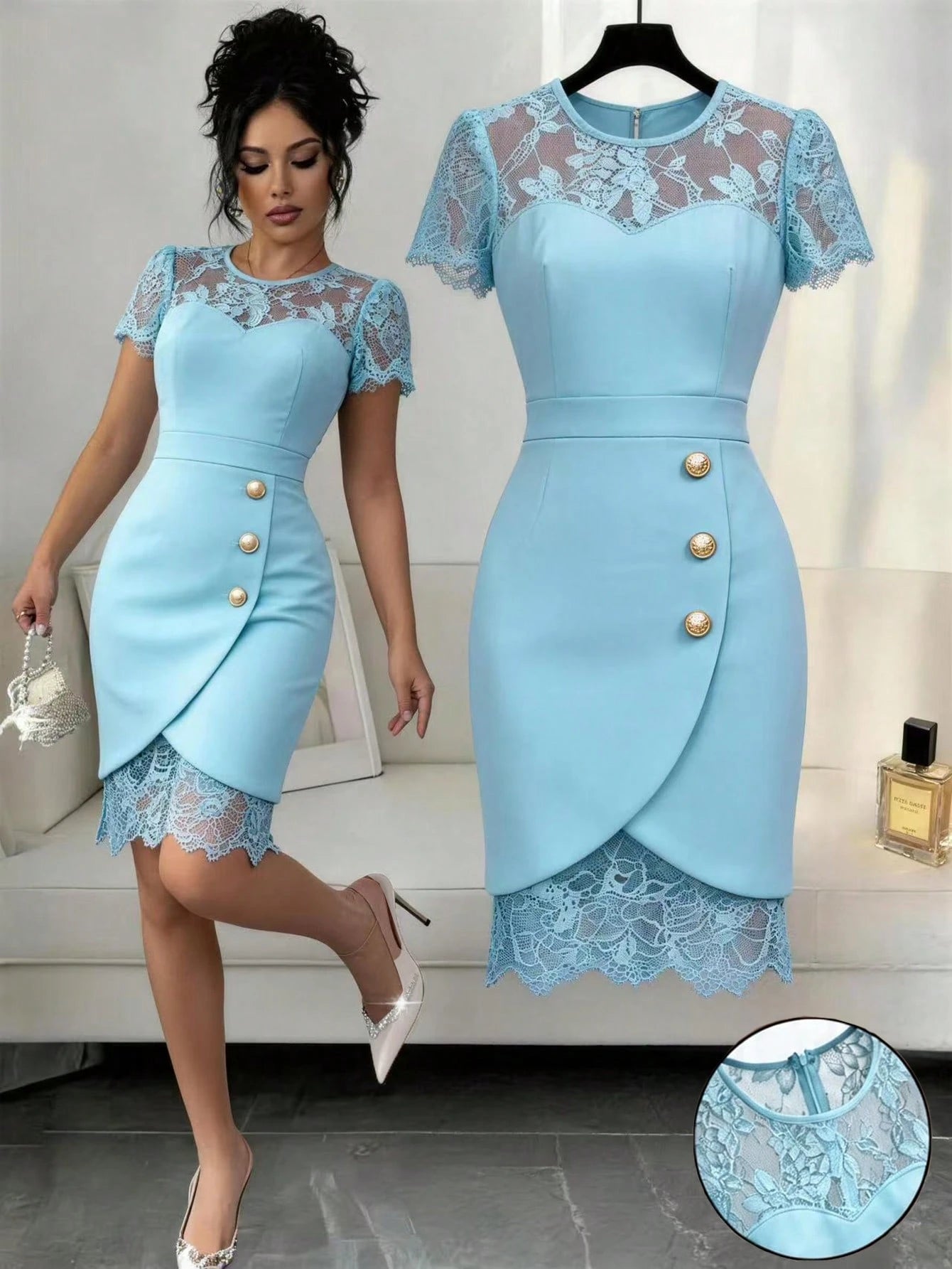 GlowEve Spring/Summer New Elegant Fitted Contrast Lace Sheer Heart