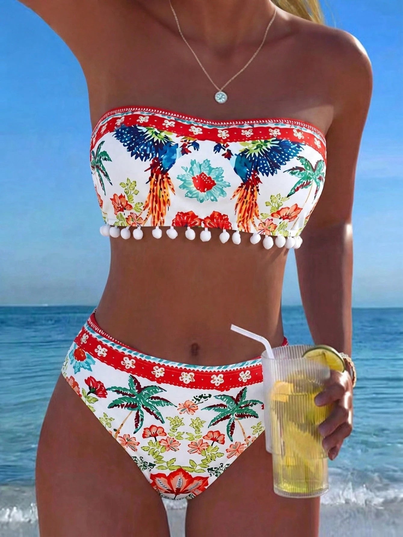 Swim Vcay Women's Black Summer Boho 2 Pieces Bikini Set,Embroidered